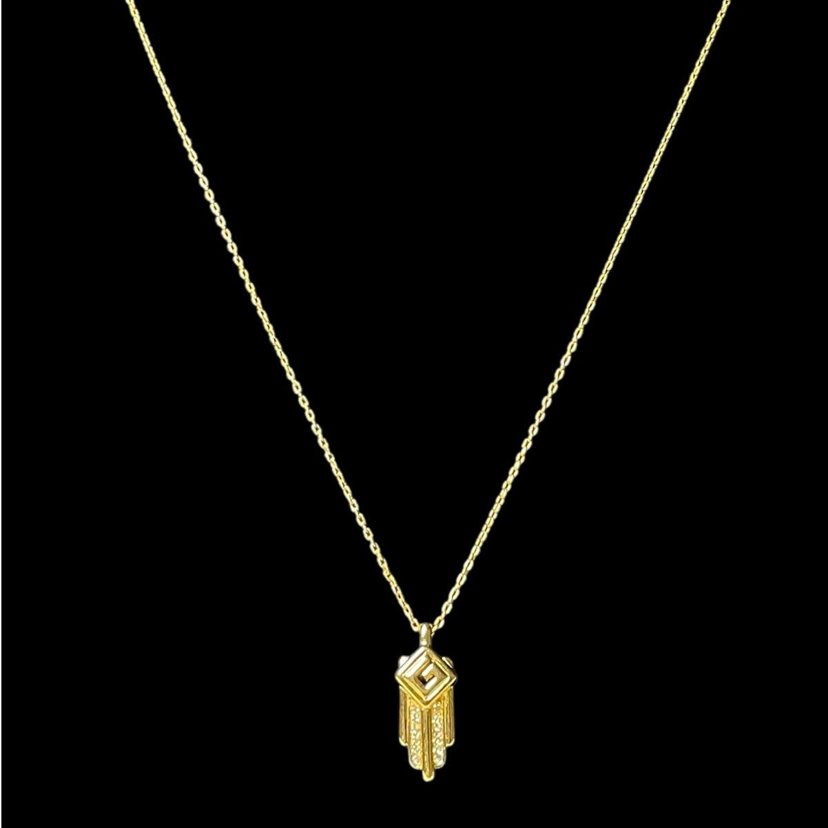 Givenchy Givenchy Art Deco Gold Plated G Rhinestone Necklace 15 in Size ONE SIZE - 1 Thumbnail