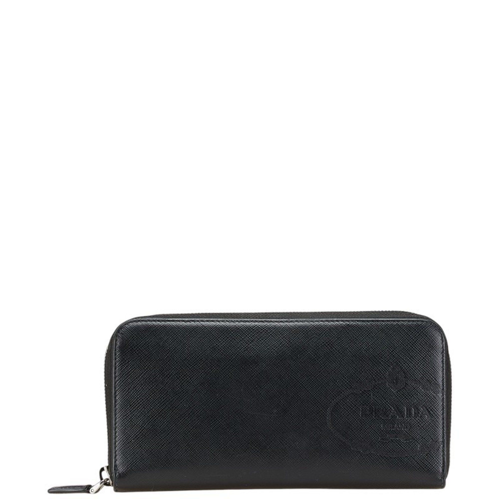 Prada Prada Logo Saffiano Long Wallet in Black Leather for Women Size ONE SIZE - 1 Thumbnail