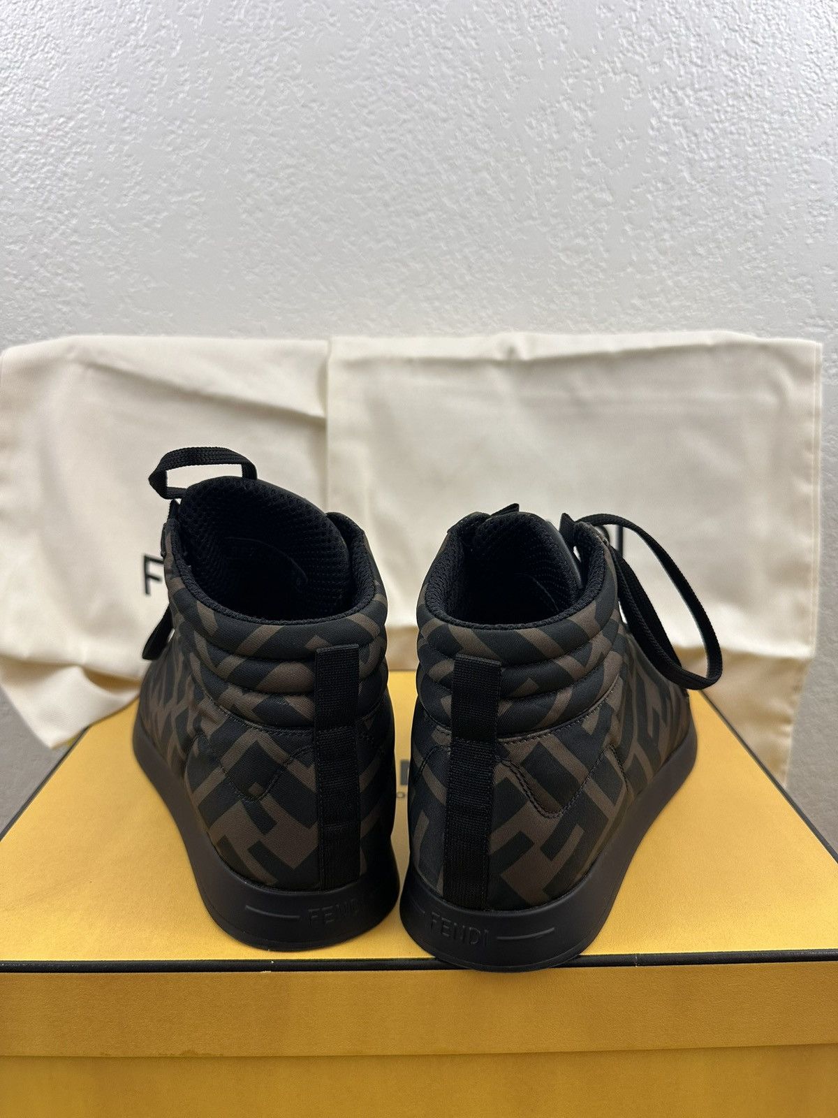 Fendi Fendi FF High-Top Sneakers Nylon + Nappa Leather – Size 38 Size US 8 / IT 38 - 3 Thumbnail
