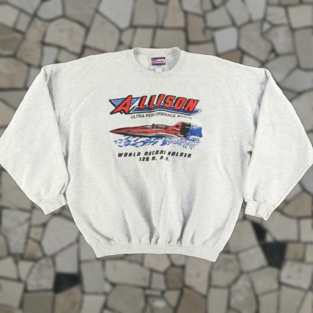 Hanes VINTAGE Hanes Shirt Gray Mens XL VTG Allison Bass Boats Sweatshirt Long Sleeve Crew Neck Solid Gray Size US XL / EU 56 / 4 - 1 Thumbnail