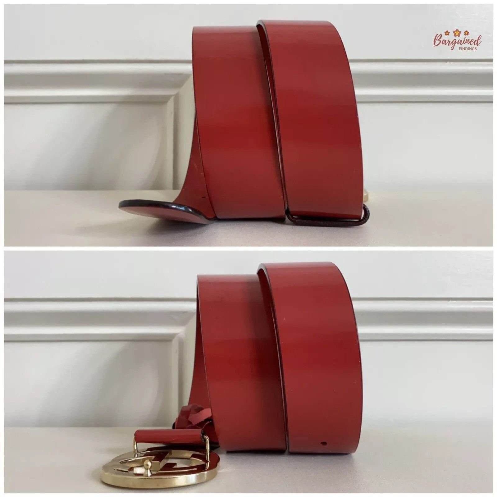 Gucci Gucci Red Coated Leather Gold Interlocking G Buckle Belt Size 30 - 3 Thumbnail
