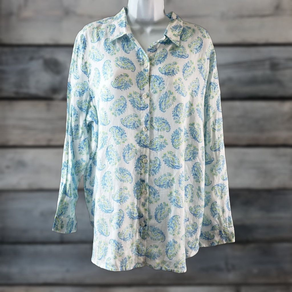 J. Jill J. Jill Love Linen Button-Front Shirt Womens Large White Long Sleeve Shirt Size L / US 10 / IT 46 - 1 Thumbnail