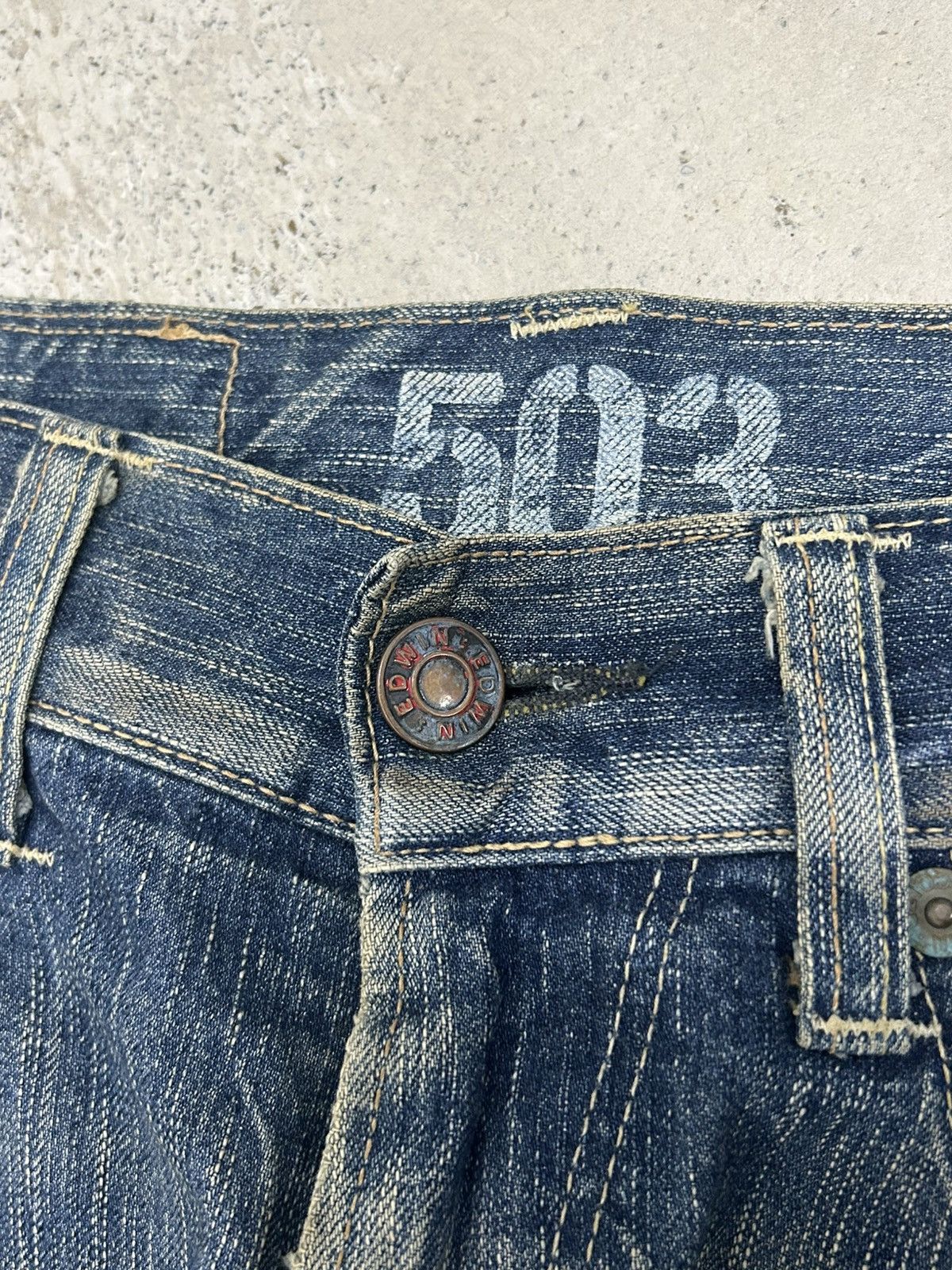 Edwin Vintage Edwin 503 Blue Trip Mud Washed Distressed Size US 33 - 13 Thumbnail