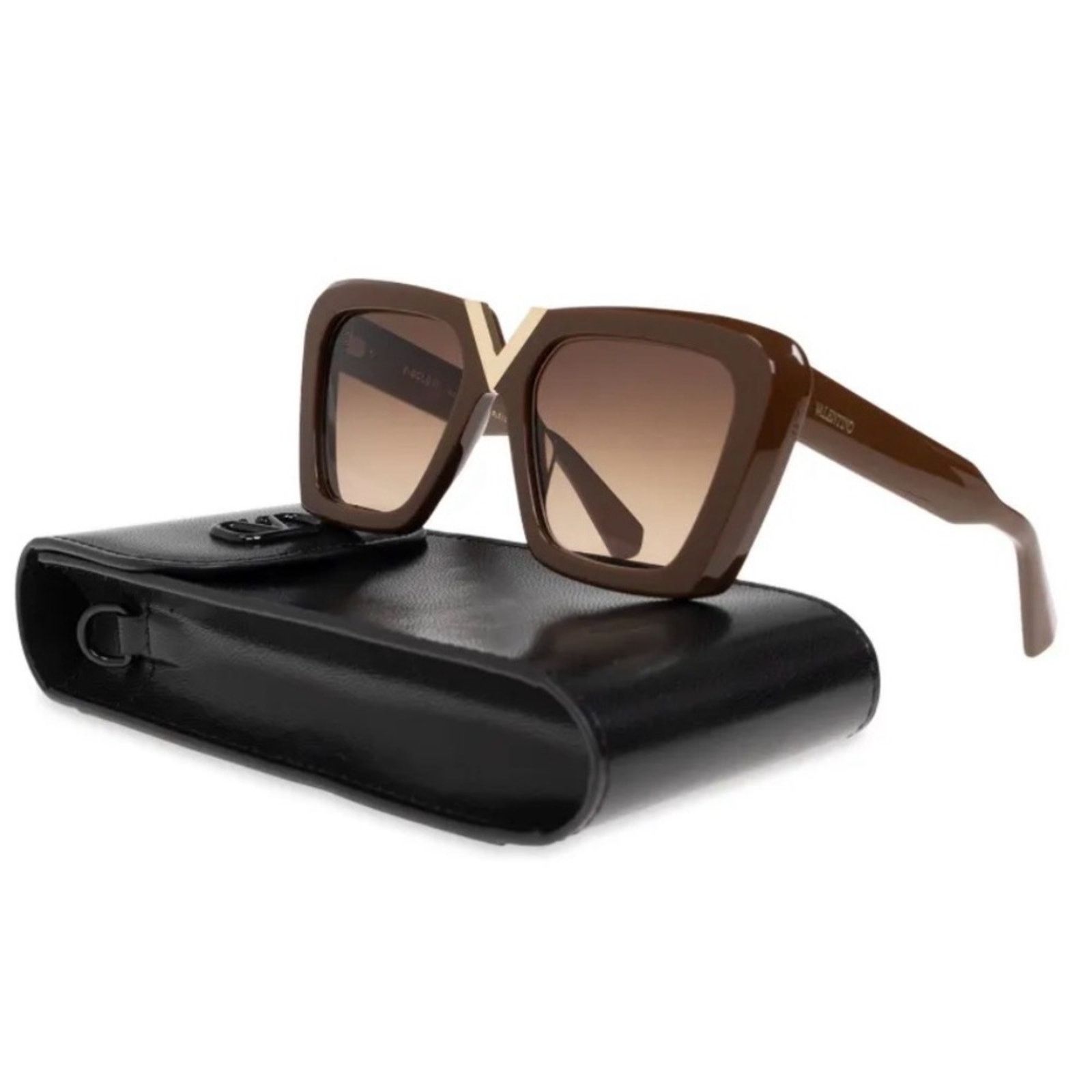 New! Valentino V GOLD || VLS 161B Brown Sunglasses