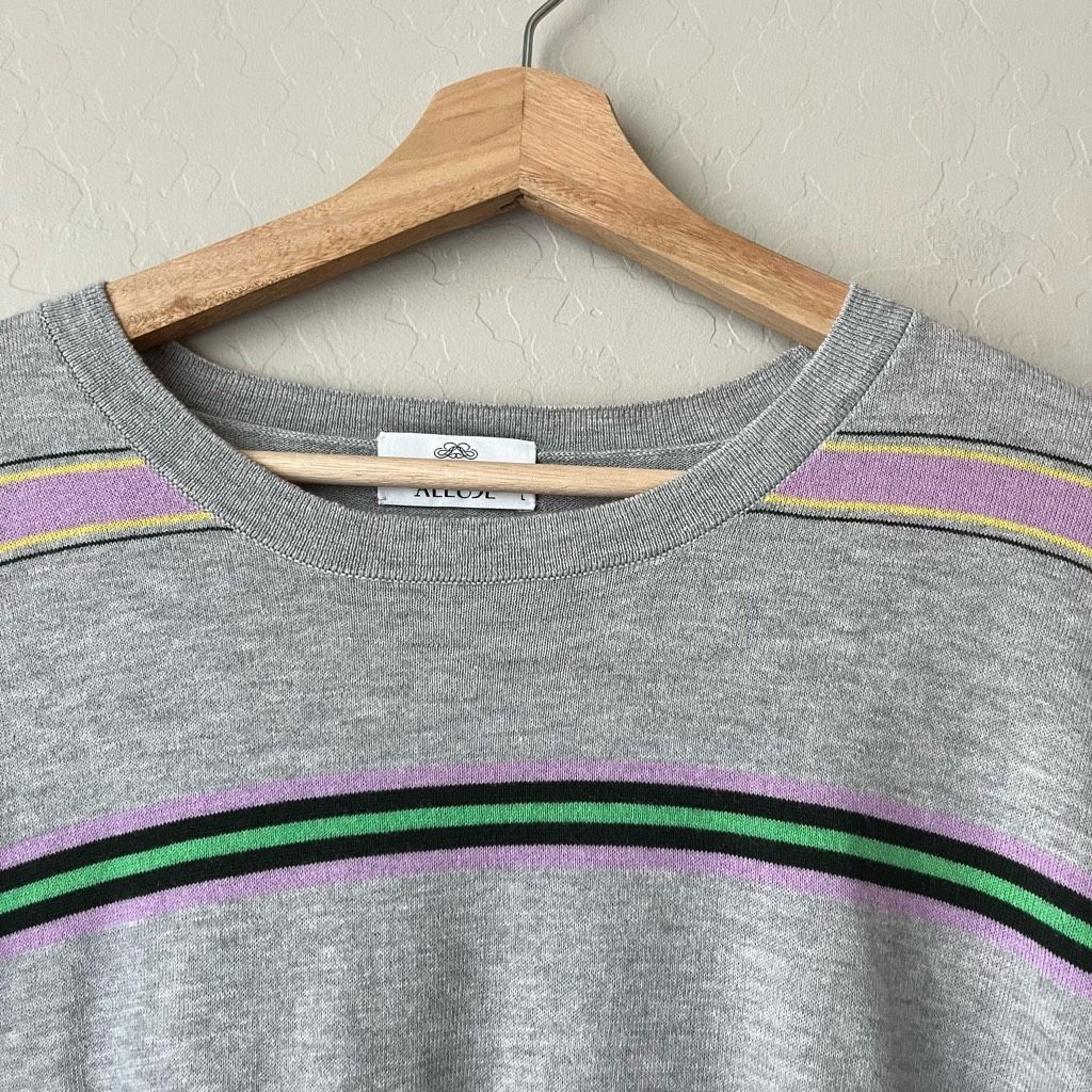 Allude Allude Gray Cashmere Blend Multicolor Striped Long Sleeve Cr Size L / US 10 / IT 46 - 4 Thumbnail