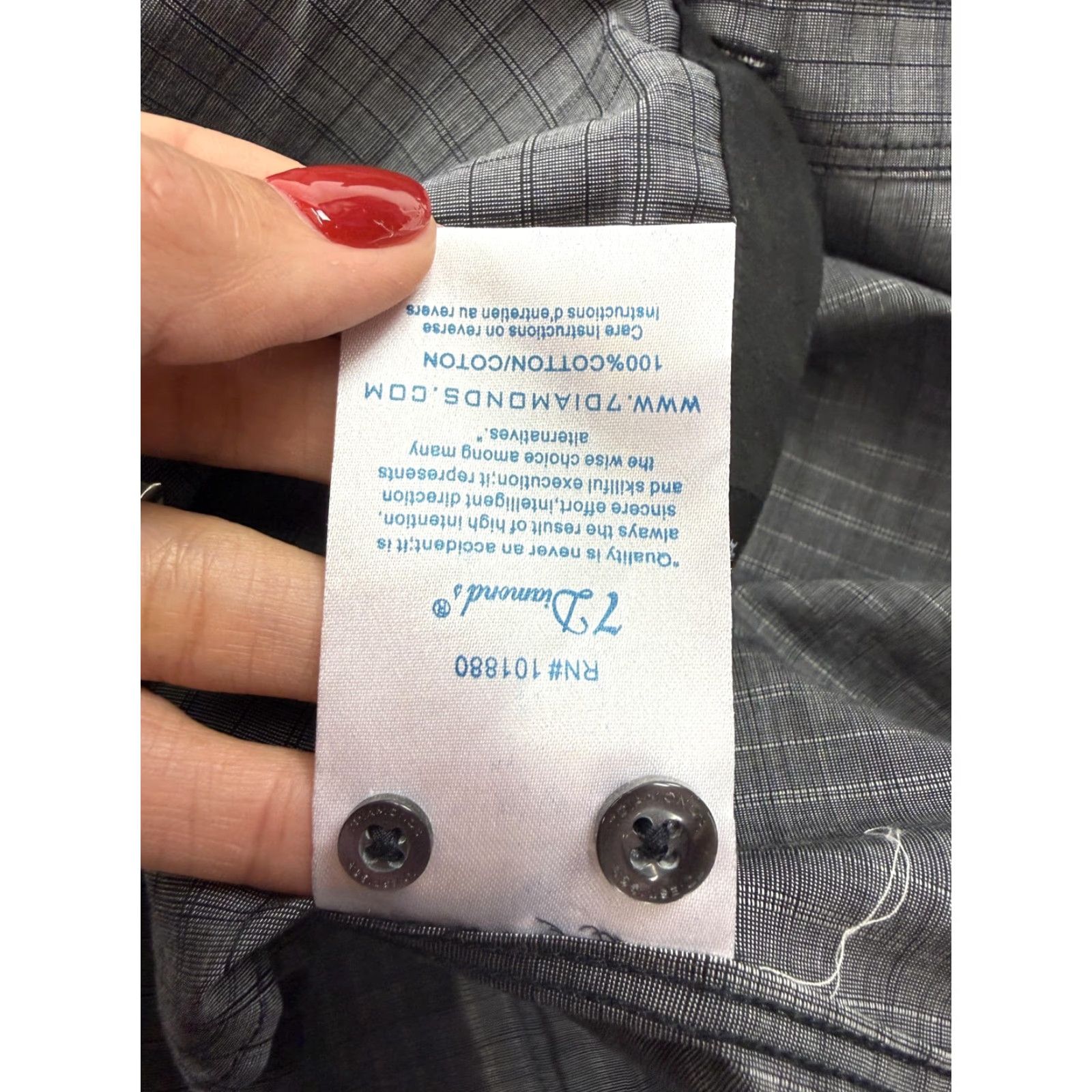 Vintage 7 Diamonds Shirt Mens Large Gray Check Long Sleeve Button Front Elbow Patch Size US L / EU 52-54 / 3 - 5 Thumbnail