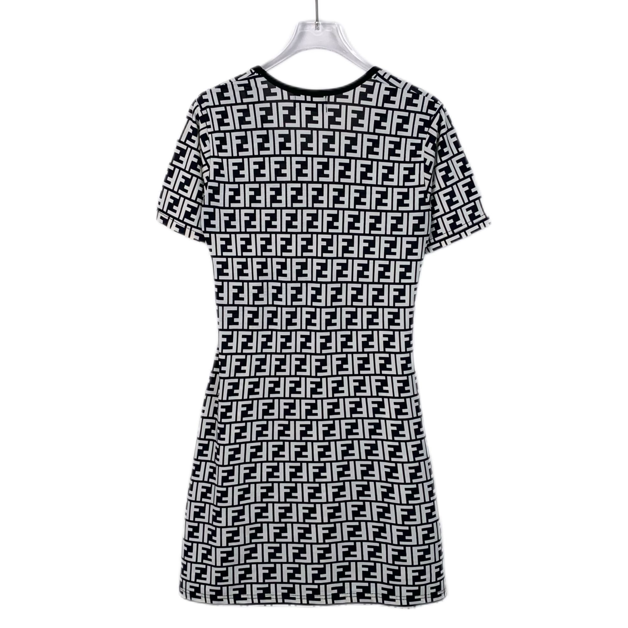 Fendi Fendi Black & White Logo Print Cotton Crewneck Dress (Size 3 Size XS / US 0-2 / IT 36-38 - 8 Thumbnail
