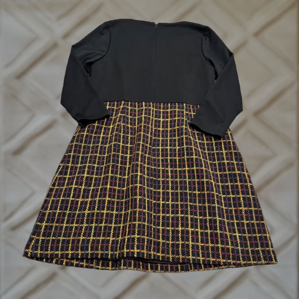 Vintage Hutch A-Line Dress Womens L Black Brown Plaid Tweed Long Sleeve Knee Length Size L / US 10 / IT 46 - 1 Thumbnail