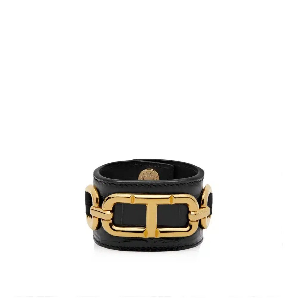 Tom Ford o1loc1c0625 JW078 Size: OS /Leather Cuff Bracelet Black/Gold Size ONE SIZE - 1 Thumbnail