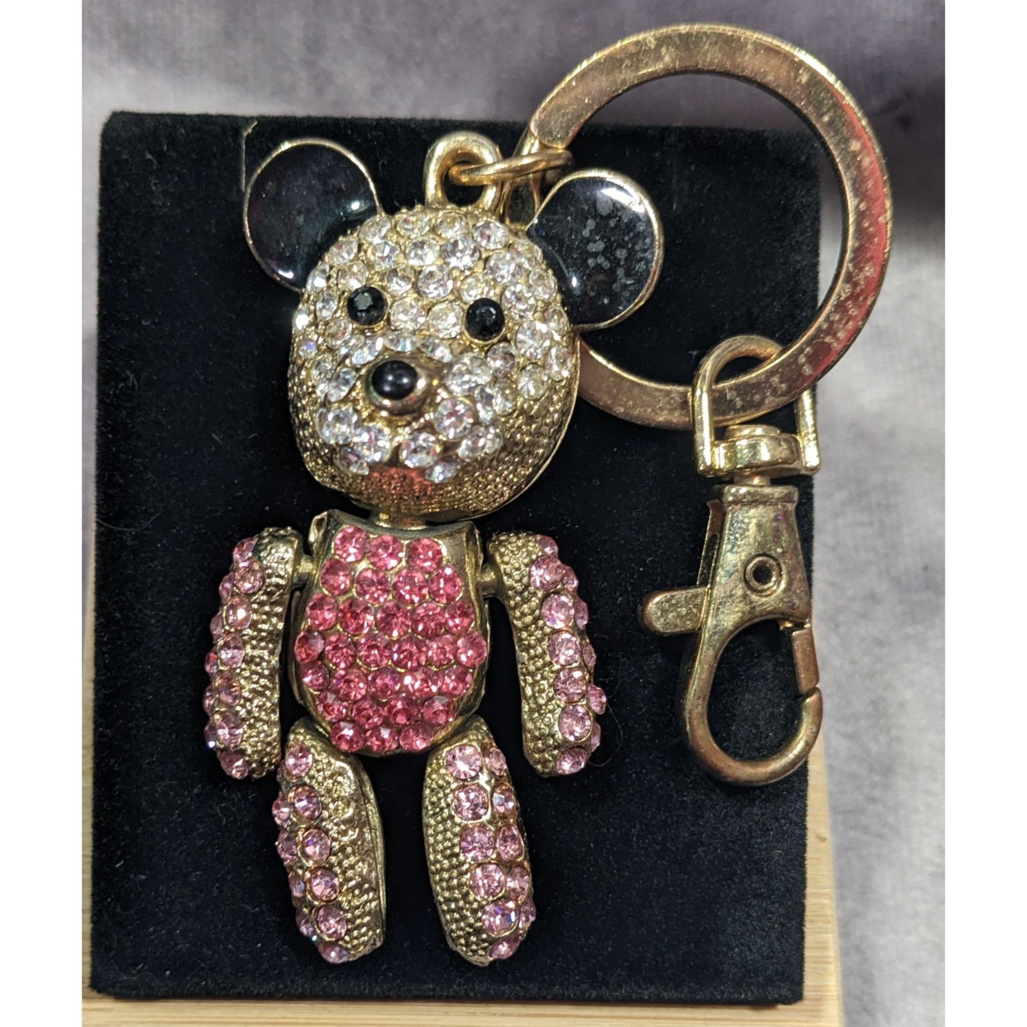 Other Vintage Glam Pink And Gold Tone Rhinestone Articulated Bear Size ONE SIZE - 3 Thumbnail