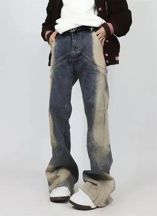 VIBE Men Washable Tie Dyed Flared Baggy Jeans Size US 28 / EU 44 - 2 Thumbnail
