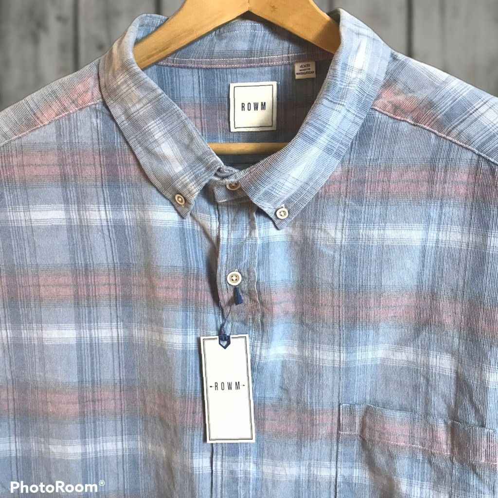 Vintage ROWM Shirt Mens 2XLT Long Sleeve Corduroy Dusty Blue Button-Down Casual 100% Cotton Size US XXL / EU 58 / 5 - 1 Thumbnail