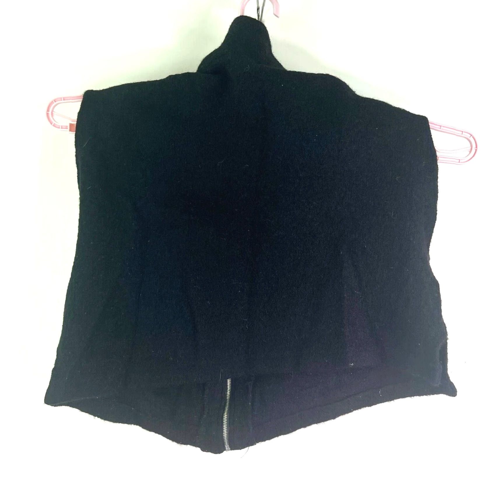 Vintage VTG Milena Nicole 100% Wool Poncho Vest Zippered Black M Knit Sleeveless Cowl Neck Women's 90s Designer Style Pattern Solid Size M / US 6-8 / IT 42-44 - 5 Thumbnail