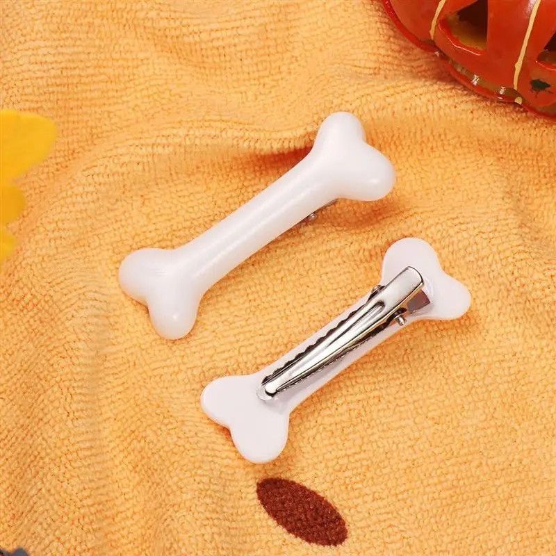 Jewelry White Headwear Dog Bone Clips Side Hairpins Size ONE SIZE - 1 Thumbnail