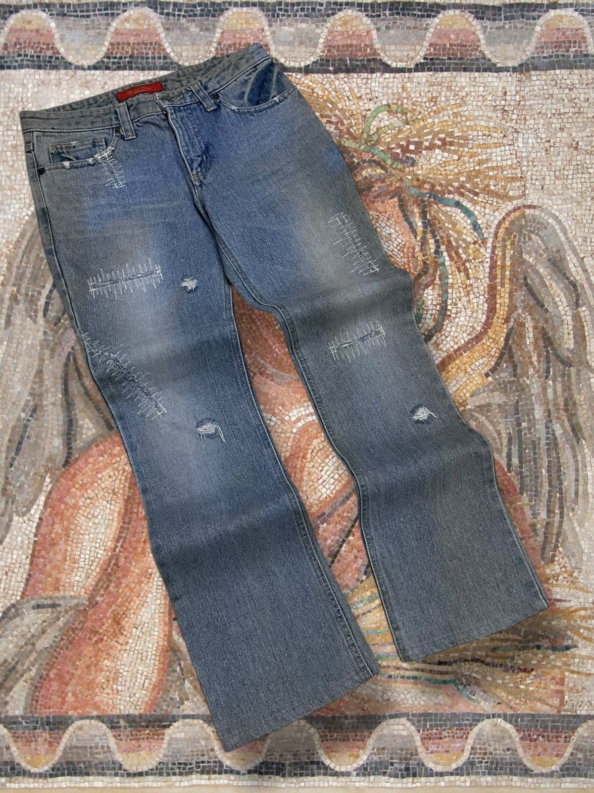 Tornado Mart Vintage 1990s Japan Designer Real Blue Interplanet Flared Size US 28 / EU 44 - 2 Thumbnail