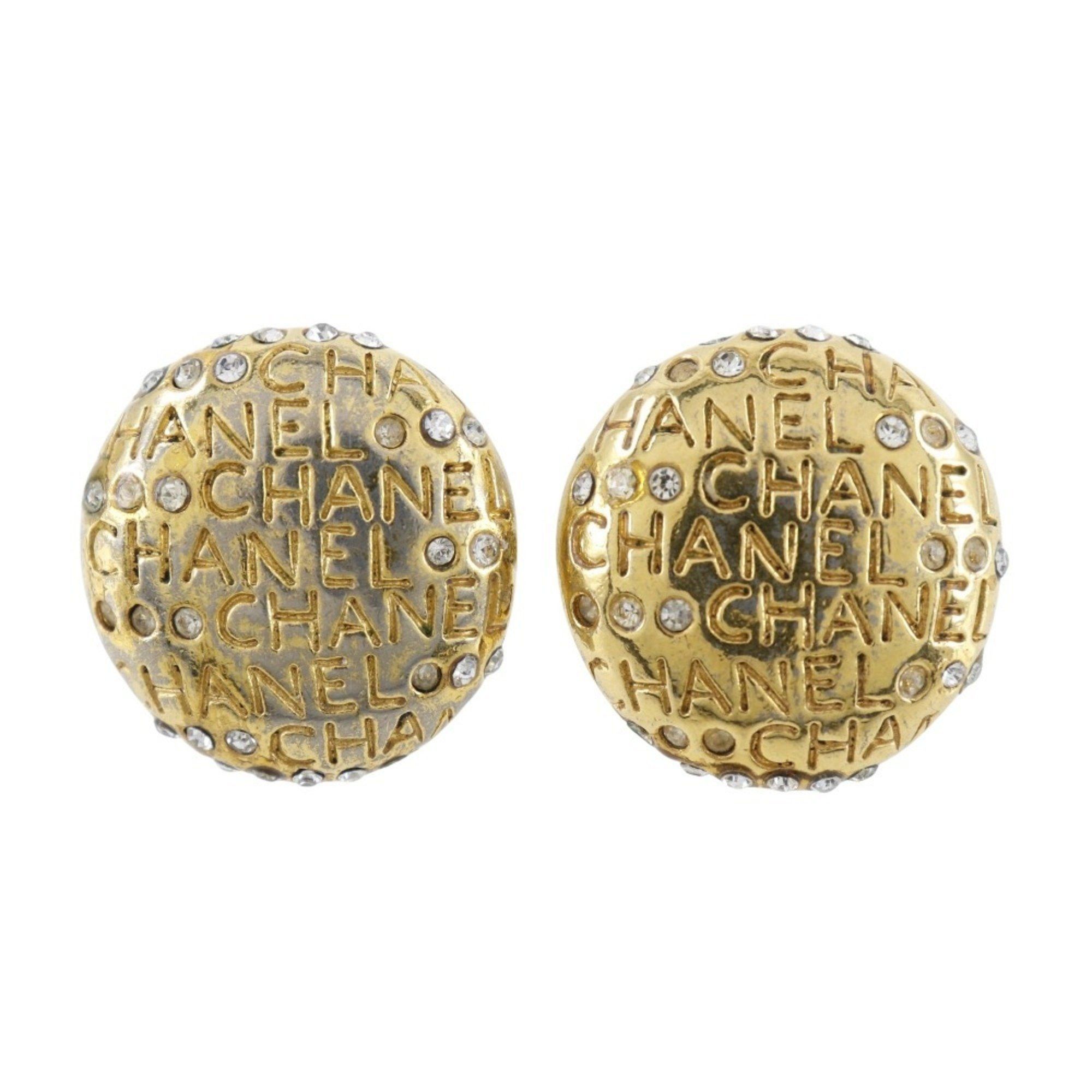 Chanel CHANEL Earrings, Gold Plated x Rhinestones, Approx. 20.5g, Logo, Women's Size ONE SIZE - 1 Thumbnail