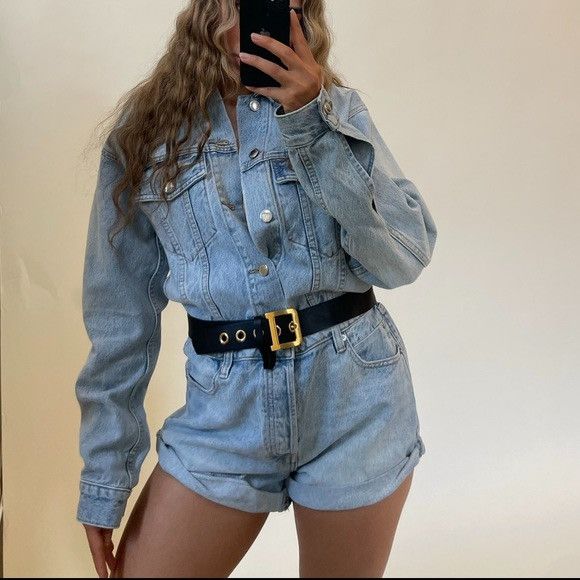 Alexander Wang Alexander Wang BITE Denim Romper High Rise Jumpsuit ButtonUp Size 32" / US 10 / IT 46 - 5 Thumbnail