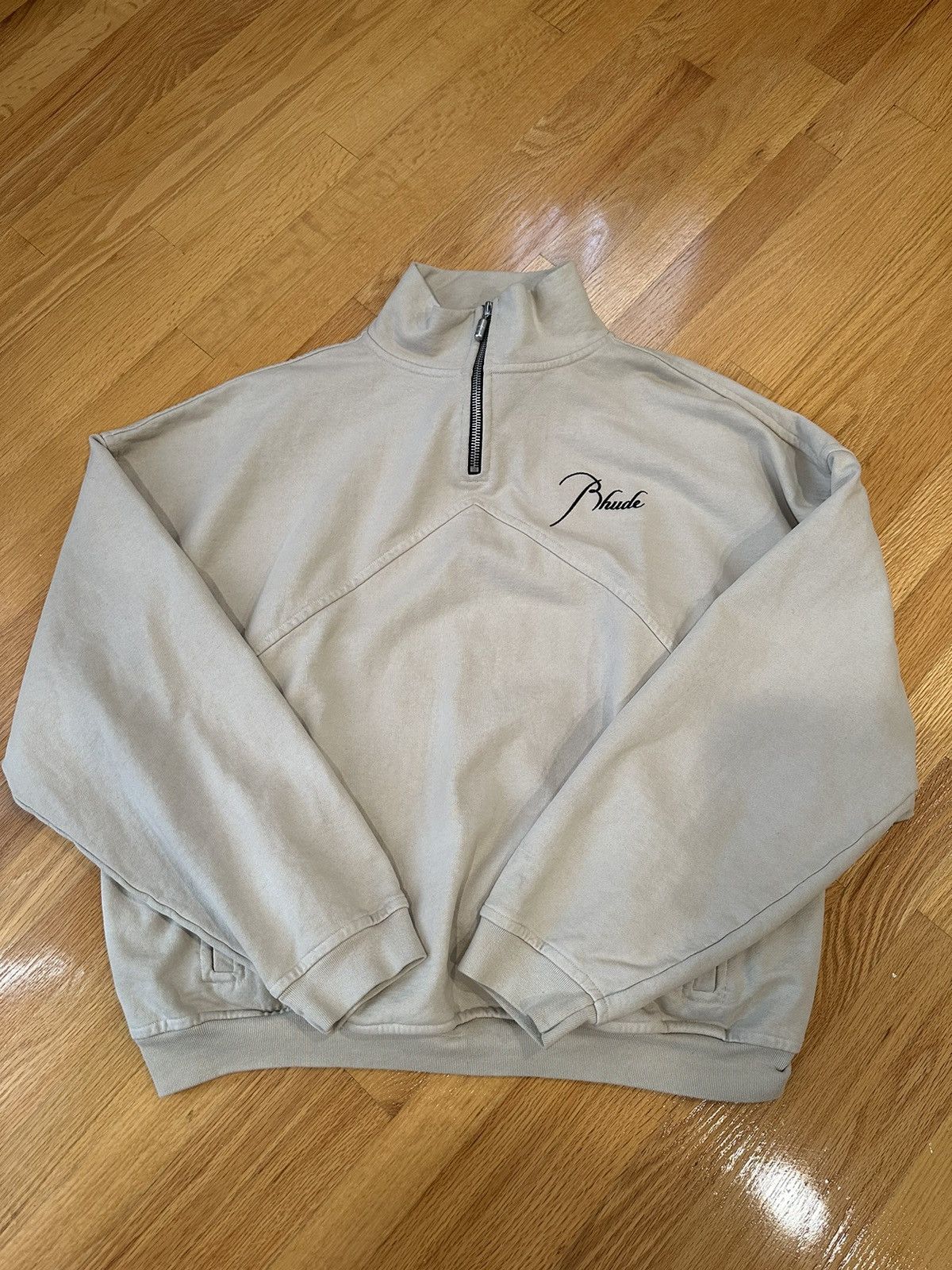 image of Rhude Third Half Zip Sweater in Tan, Men's (Size XL)