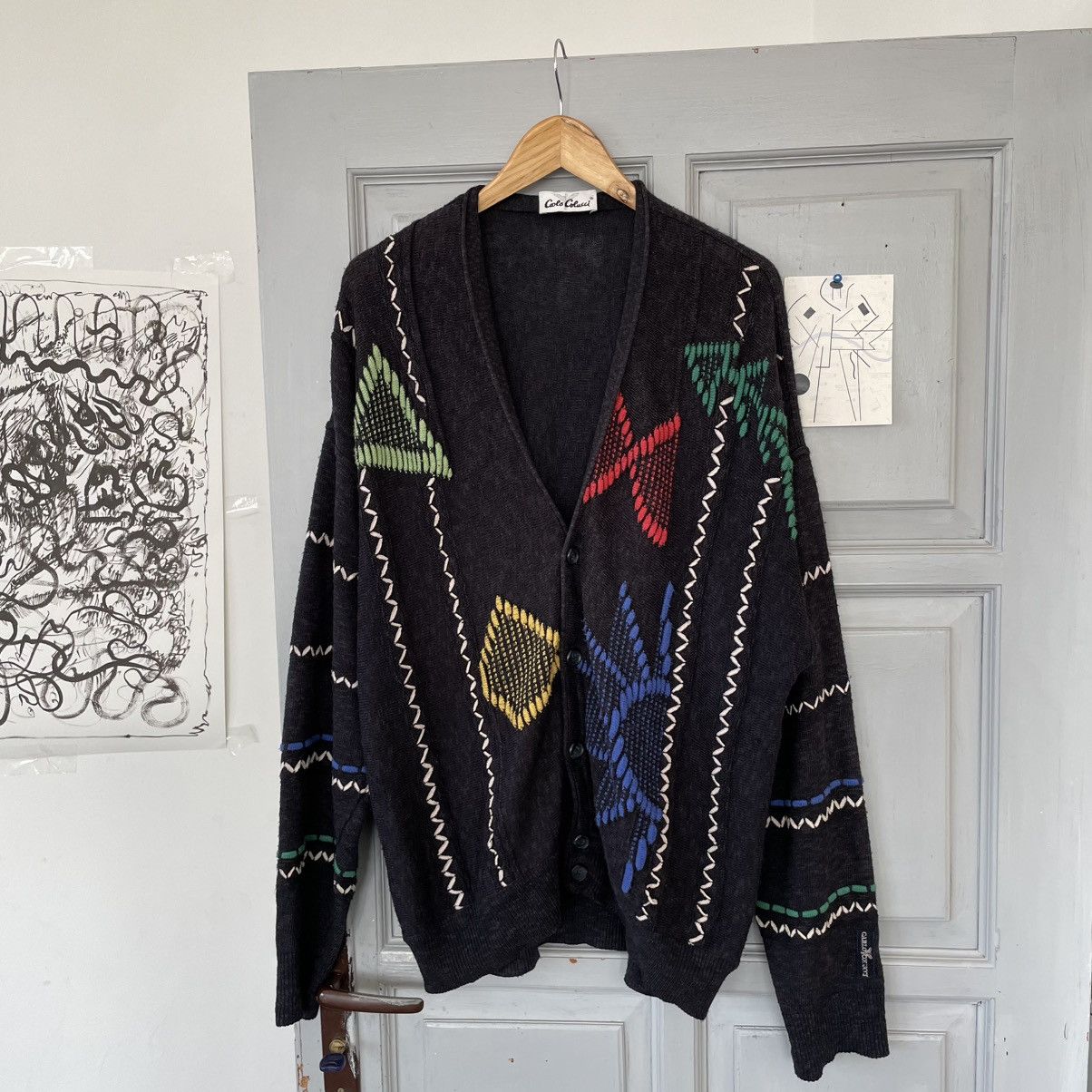 Carlo Colucci Vintage 90’s Multicoloured Embroidered Cardigan y2k Size US L / EU 52-54 / 3 - 3 Thumbnail