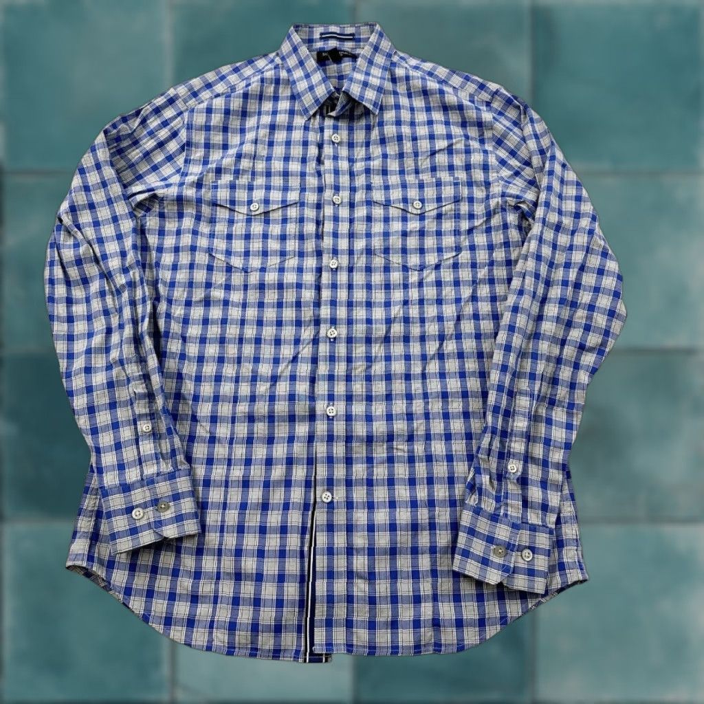 Banana Republic Banana Republic Shirt Men's Medium Blue Plaid Button-Up Long Sleeve Slim Fit Size US M / EU 48-50 / 2 - 1 Thumbnail