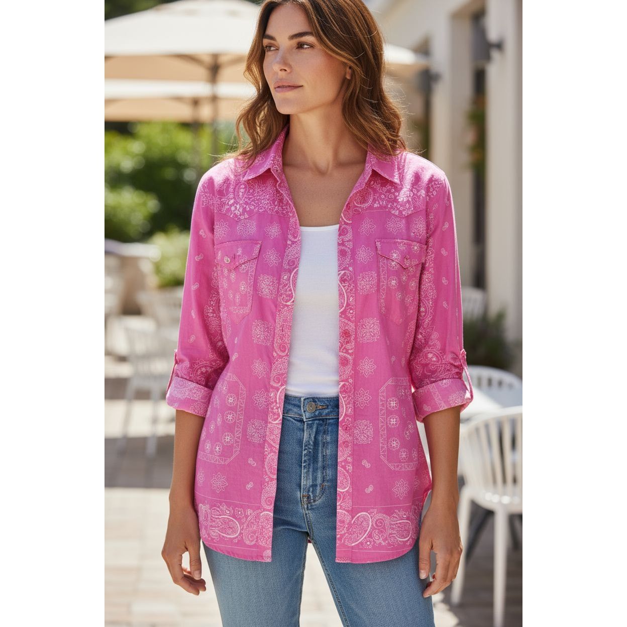 Coldwater Creek Coldwater Creek Pink Women Shirt Button Up 3/4 Sleeves Sz S Size S / US 4 / IT 40 - 2 Thumbnail