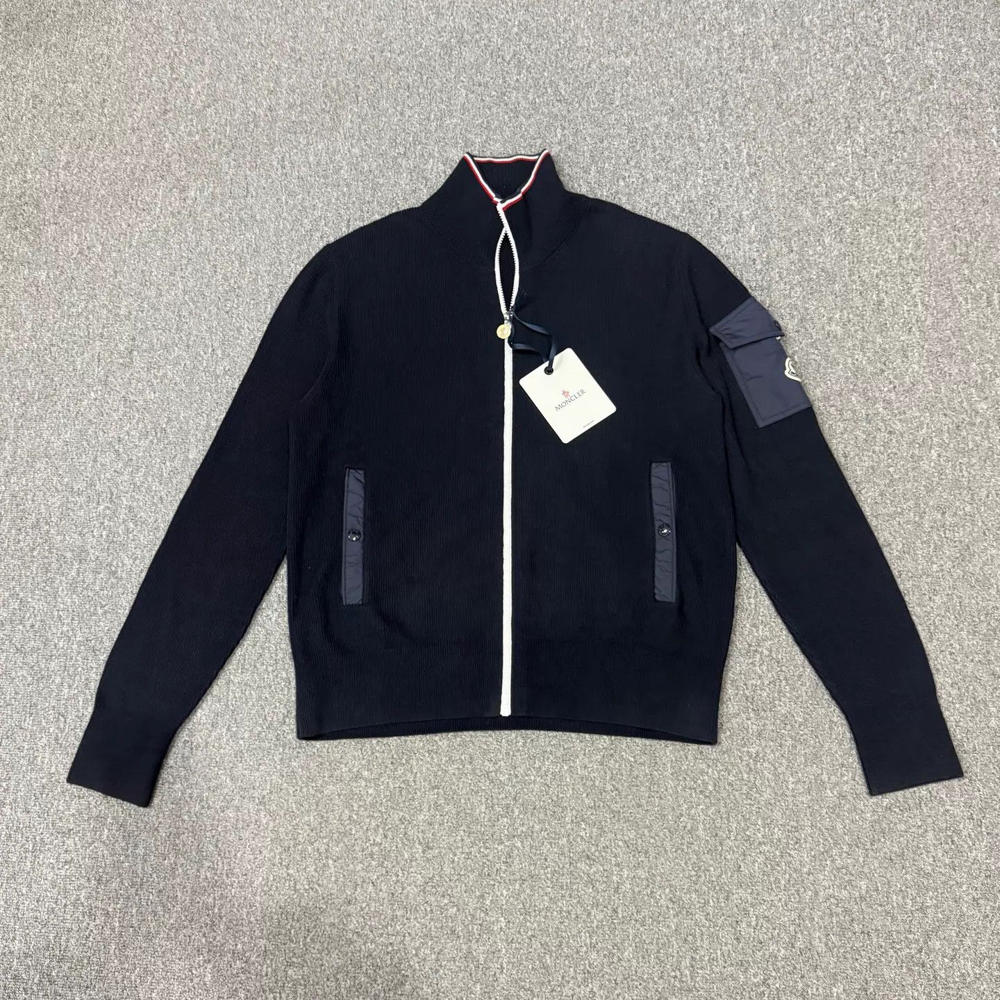 Moncler Moncler zip cardigan navy blue colorblocked L new Size L / US 10 / IT 46 - 1 Thumbnail