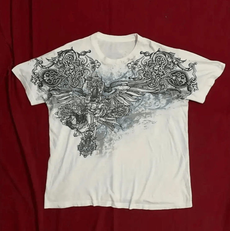 Japanese Brand Gothic Wings Cross Printed T-shirt Size US L / EU 52-54 / 3 - 1 Thumbnail