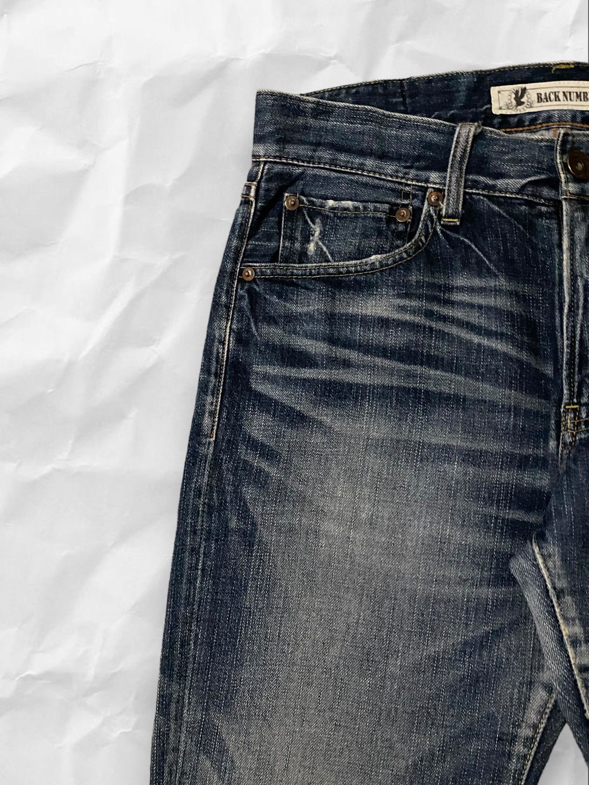 If Six Was Nine × Japanese Brand × Vintage Back Number Japan Distressed Dark Blue Wash Denim Jeans Size US 34 / EU 50 - 6 Thumbnail