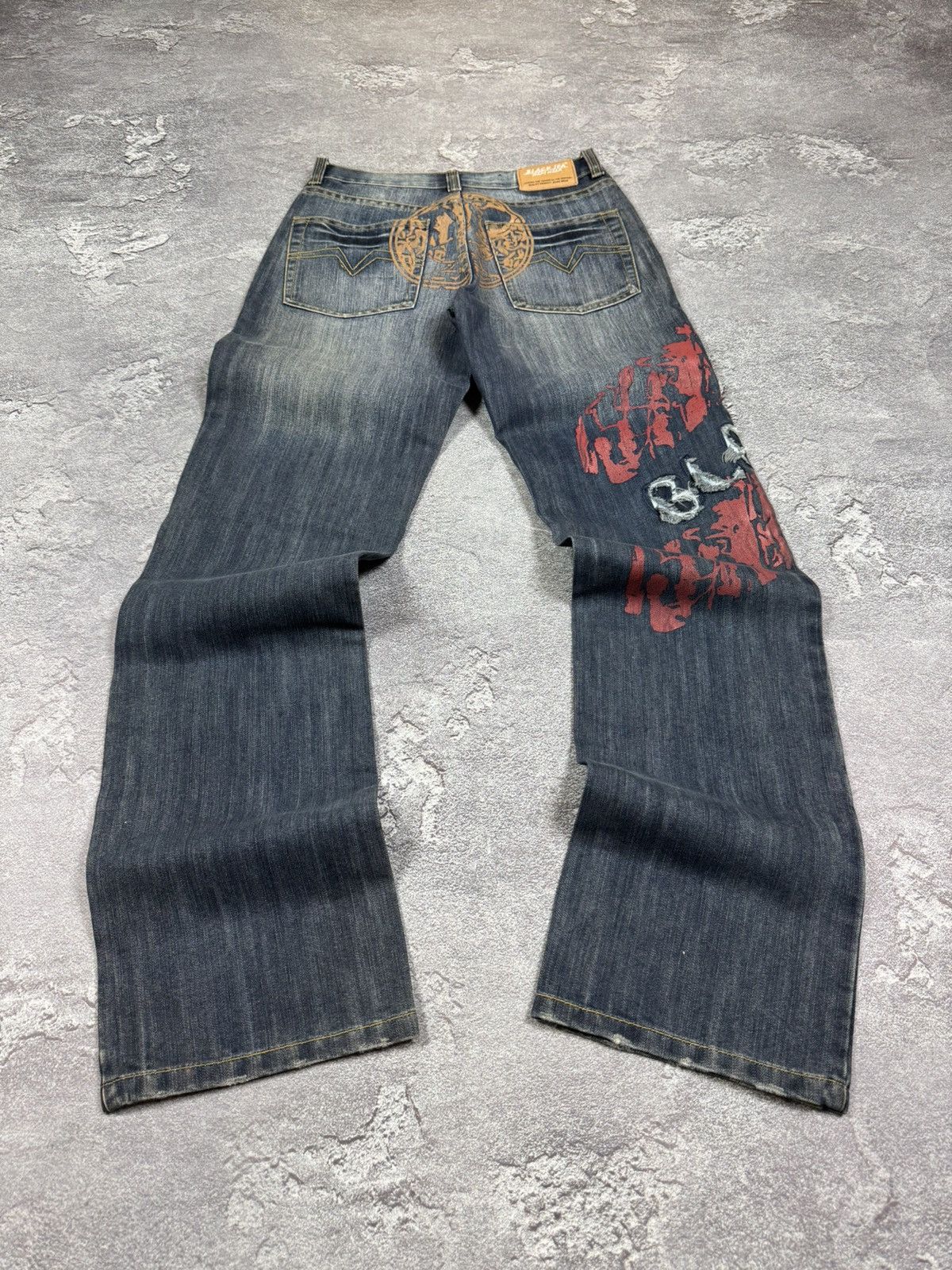パンツ midas python pattern flare denim Y2K 00s If Six Was Nine Midas Python Printed Mud Washed Distressed Bootcut