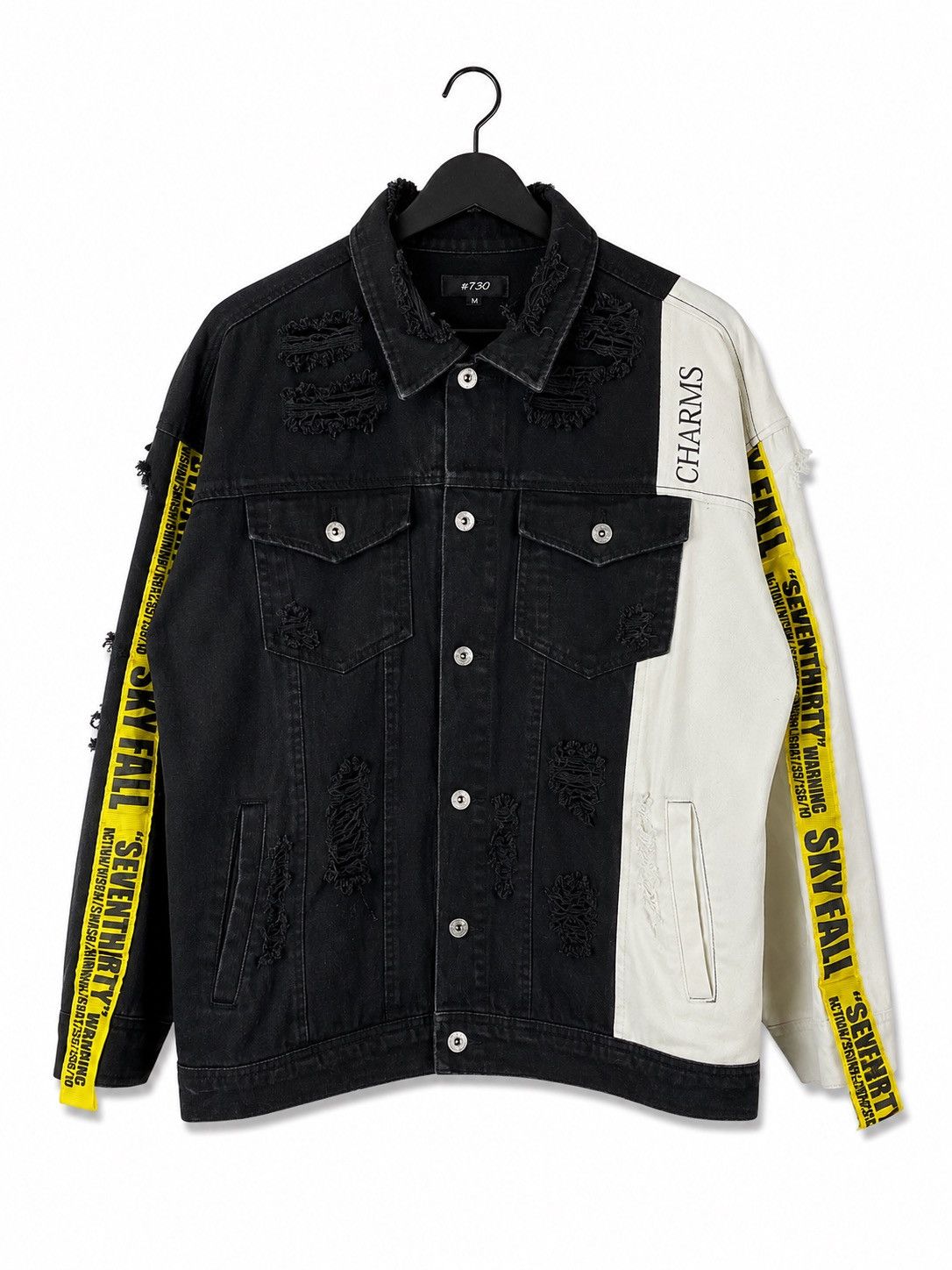 Japanese Brand RE730 Distressed Split Color Denim Jacket Black White Size US XL / EU 56 / 4 - 1 Thumbnail