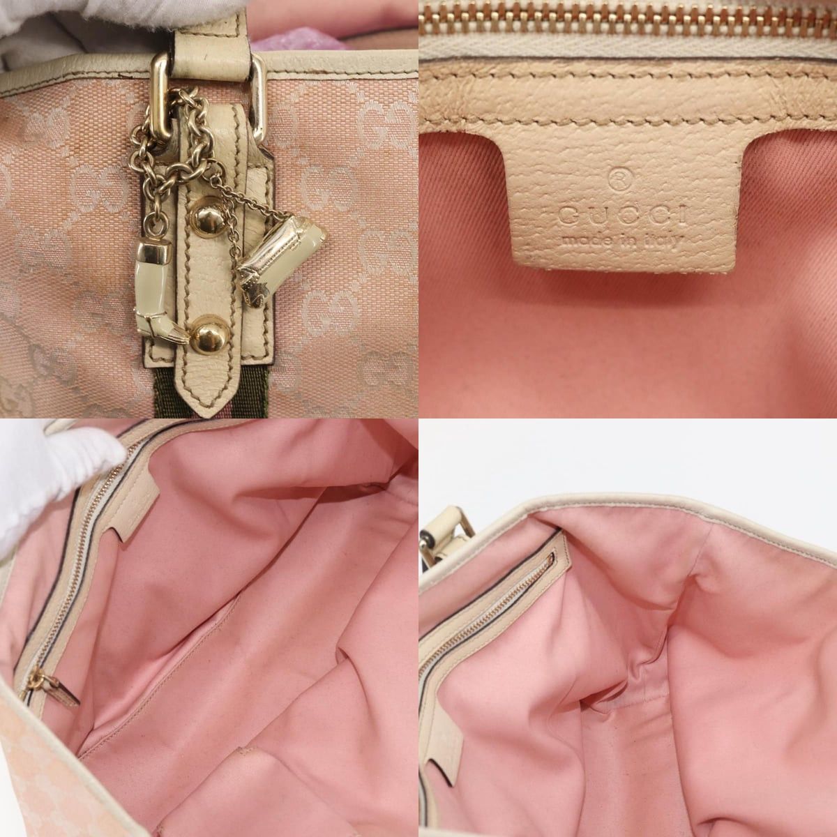 Gucci GUCCI GG Canvas Sherry Line Tote Bag Pink Gold Khaki Size ONE SIZE - 11 Thumbnail