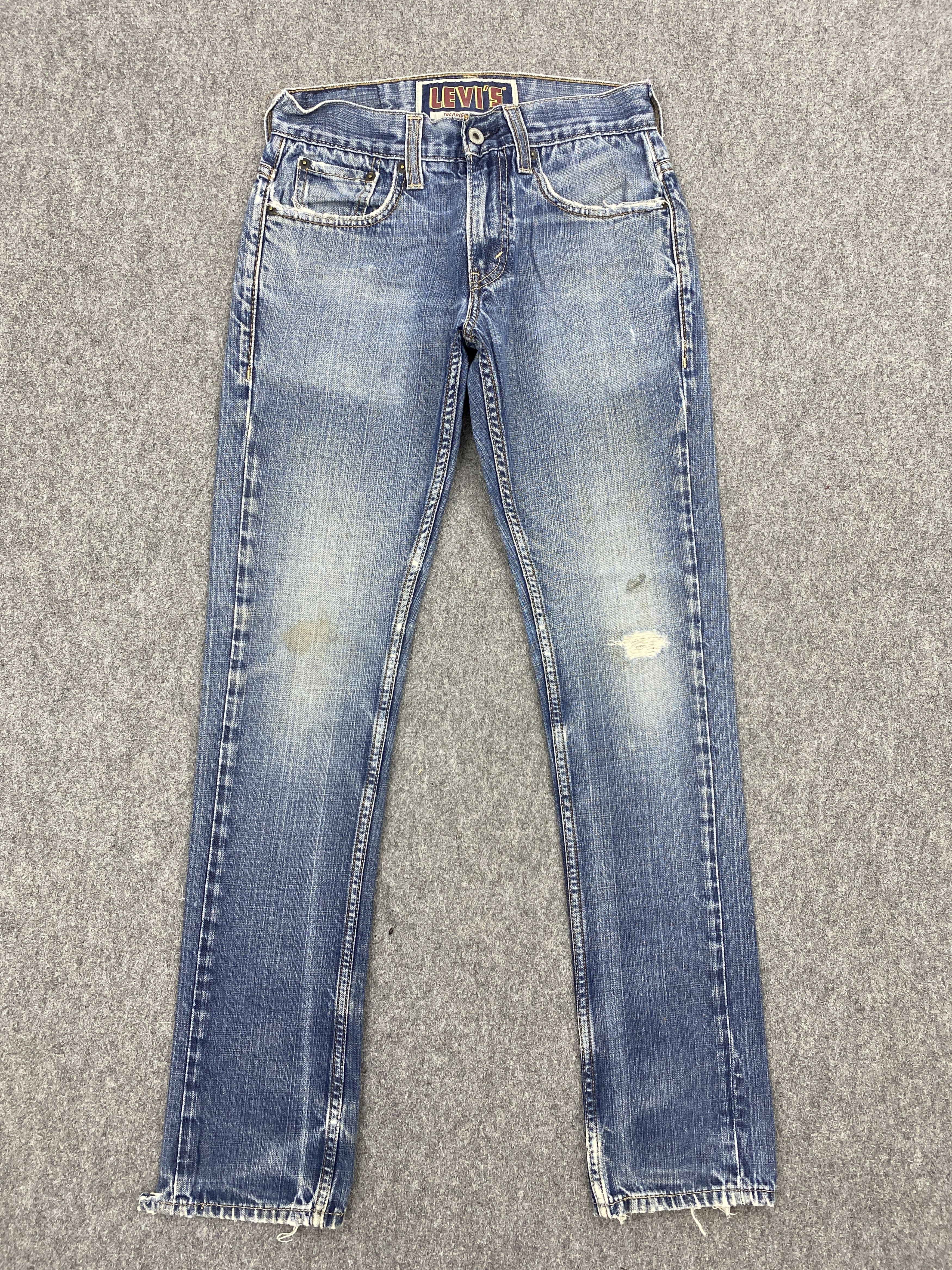 image of Levis 511 Skinny Fit Distressed Denim in Blue Denim, Men's (Size 28)