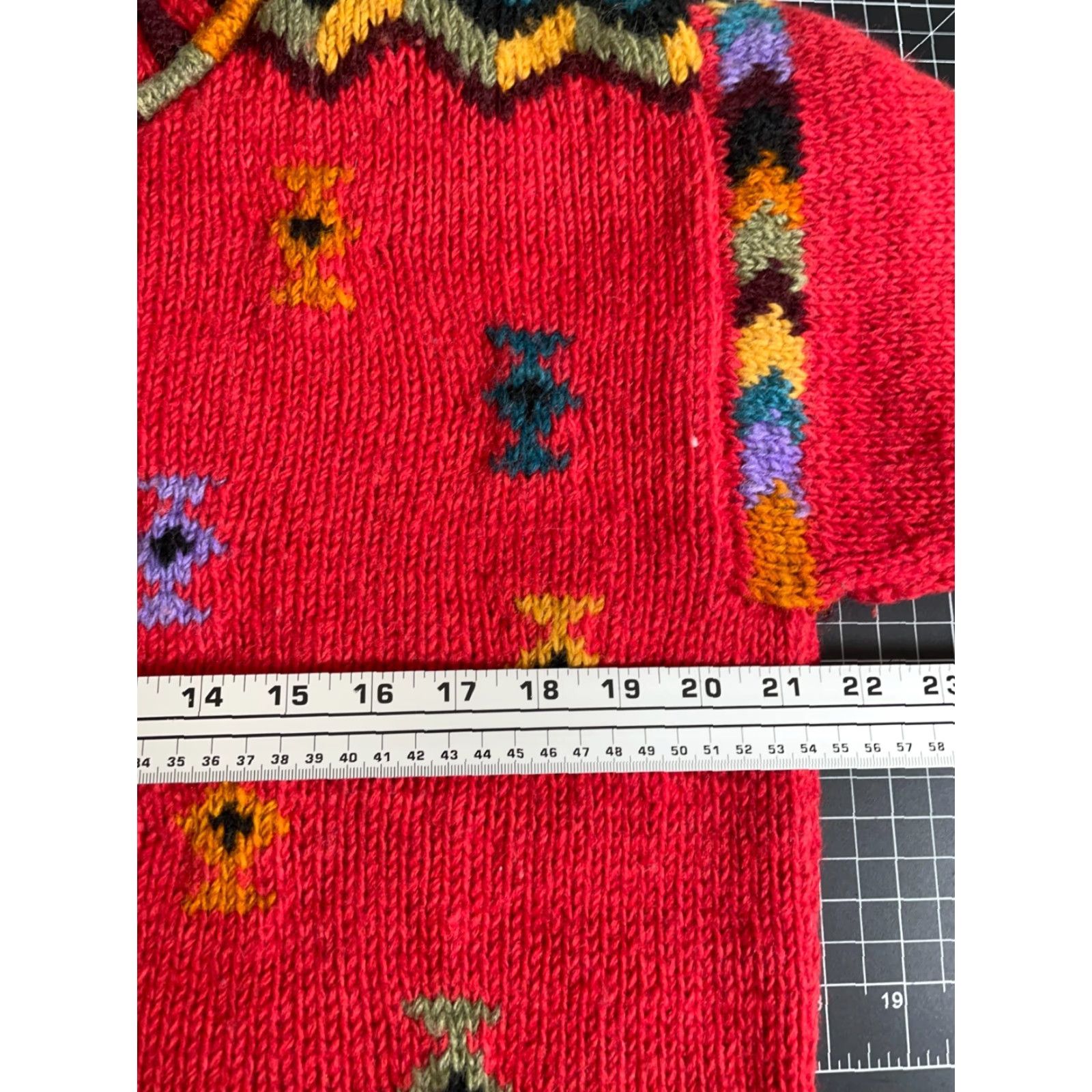 Vintage VINTAGE Icelandic Design Cardigan Women’s Small/Medium Red Geometric Knit Wool Crew Neck Long Sleeve Size M / US 6-8 / IT 42-44 - 5 Thumbnail