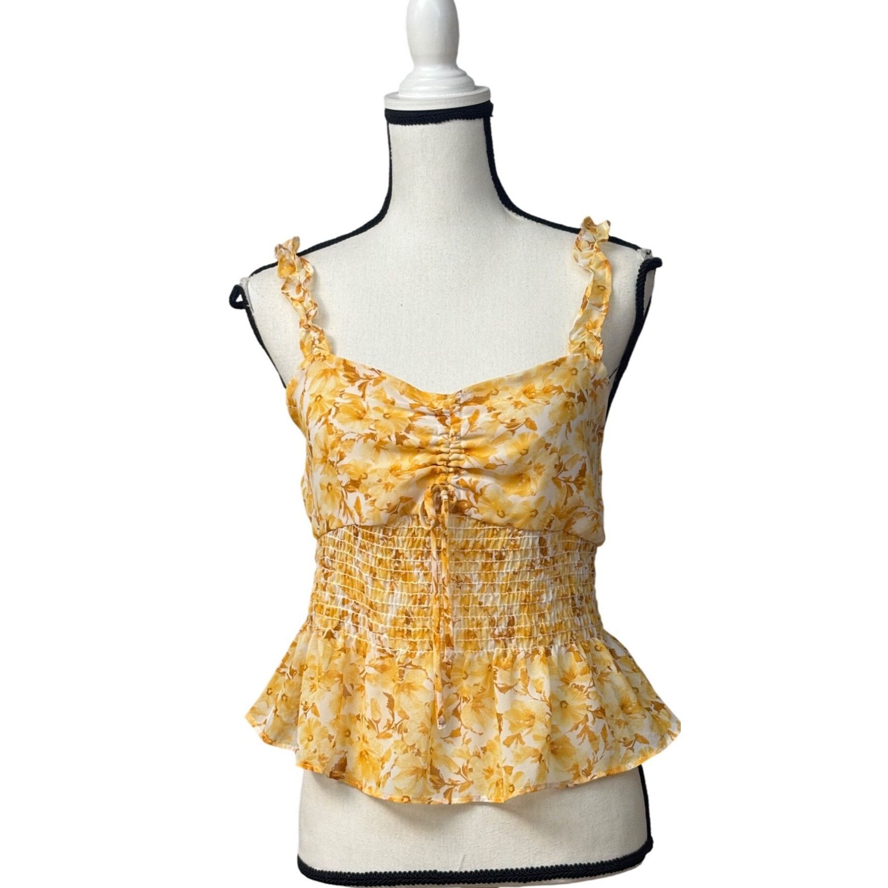 Other Lush Floral Tie Front Tank Top Gold Brown, Sz. M Size M / US 6-8 / IT 42-44 - 1 Thumbnail