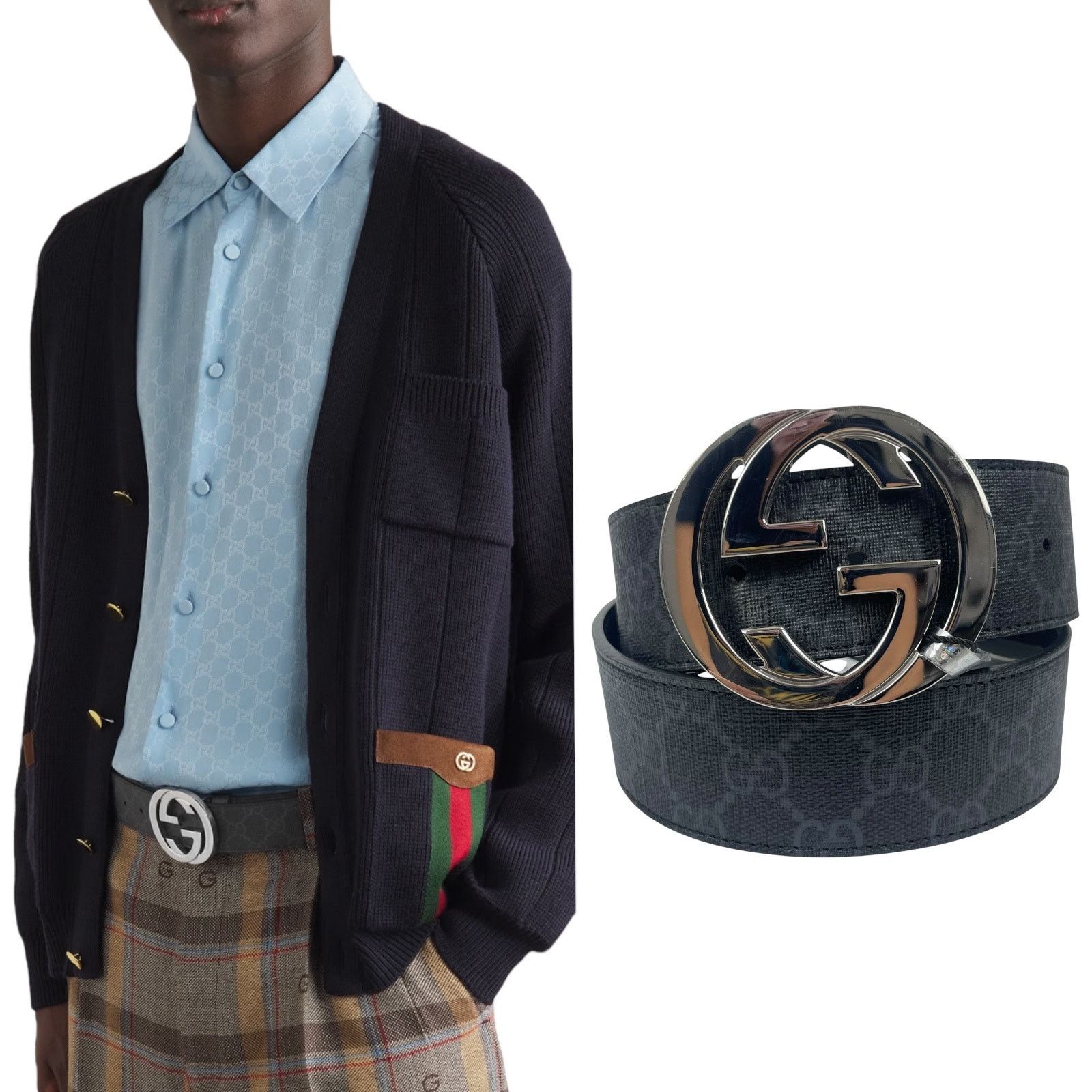Gucci Gucci GG Interlocking Buckle Supreme Canvas Belt Black 80/32 Size 32 - 2 Thumbnail