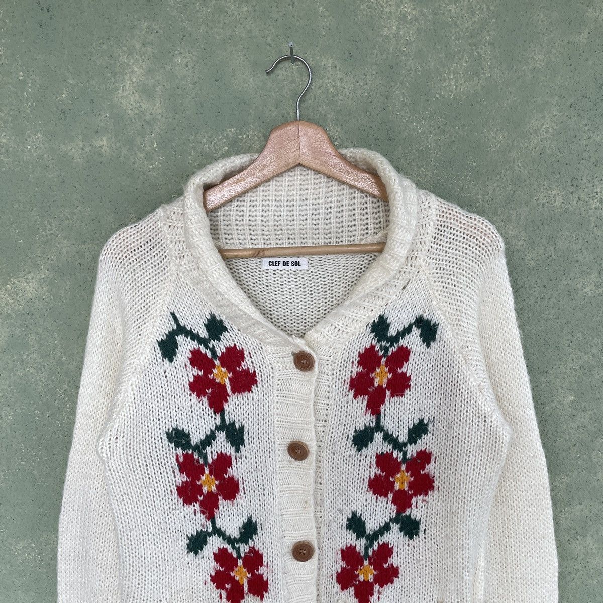 Aran Isles Knitwear × Homespun Knitwear × Japanese Brand Vintage Clef De Sol Hibiscus Flowers Cardigan Knitwear Size US M / EU 48-50 / 2 - 3 Thumbnail
