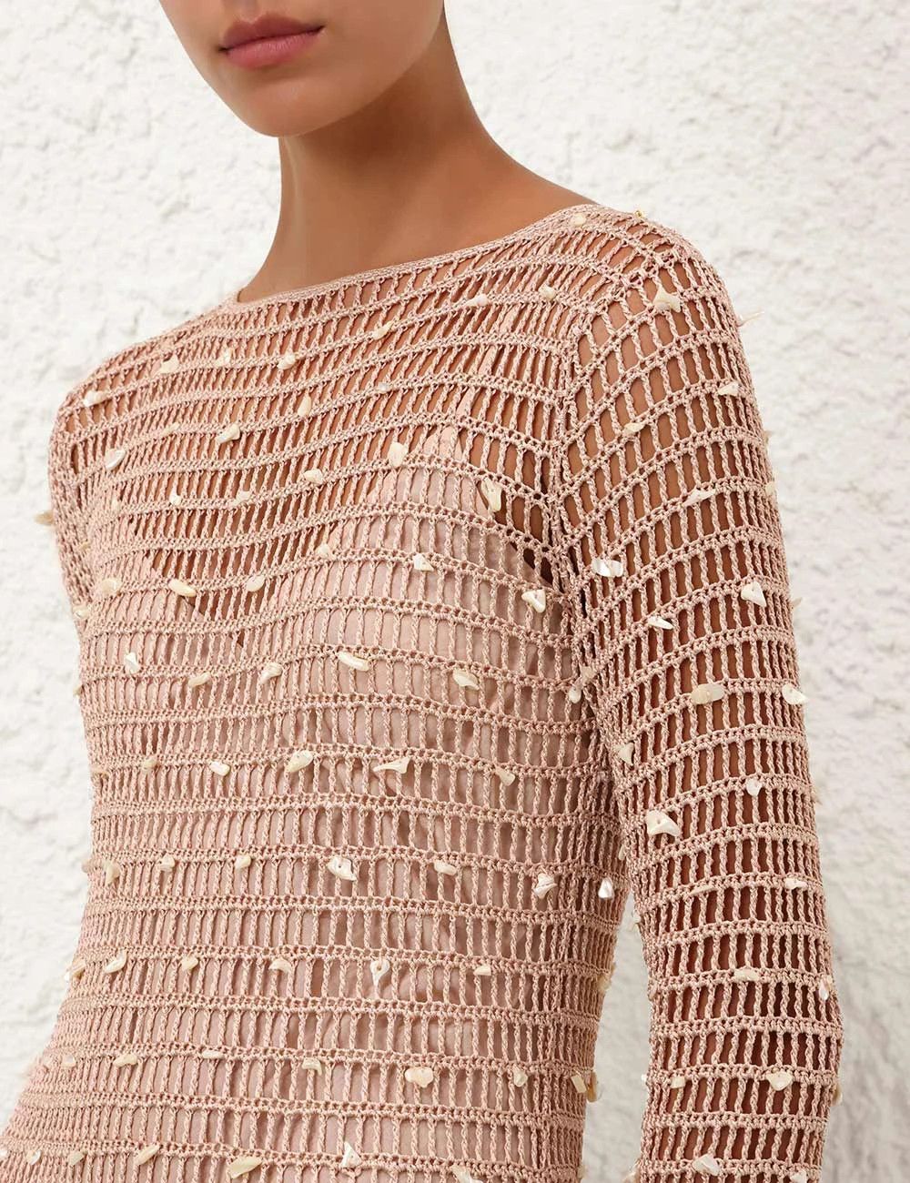 Zimmermann oc11z0226 Wylie Shell Crochet Midi Dress In Beige Size L / US 10 / IT 46 - 5 Thumbnail