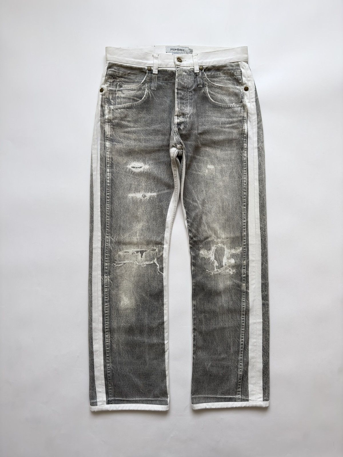 image of 2009 YVES Saint Laurent Trompe-L'œil Distressed Jeans in Blue, Men's (Size 30)