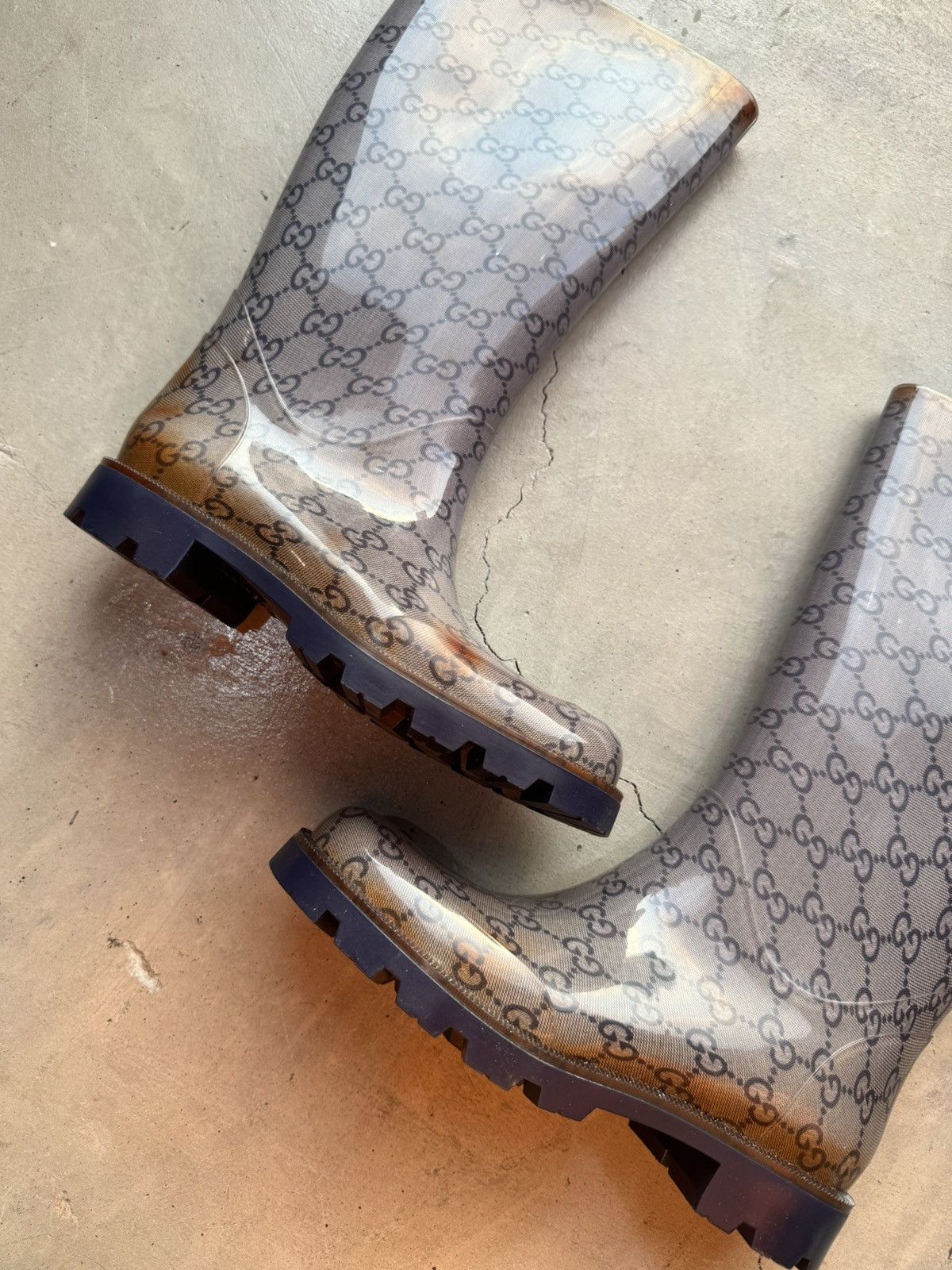 Gucci GUCCI Edimburg GG Rubber Rain Boots Blue 36 Size US 6 / IT 36 - 3 Thumbnail