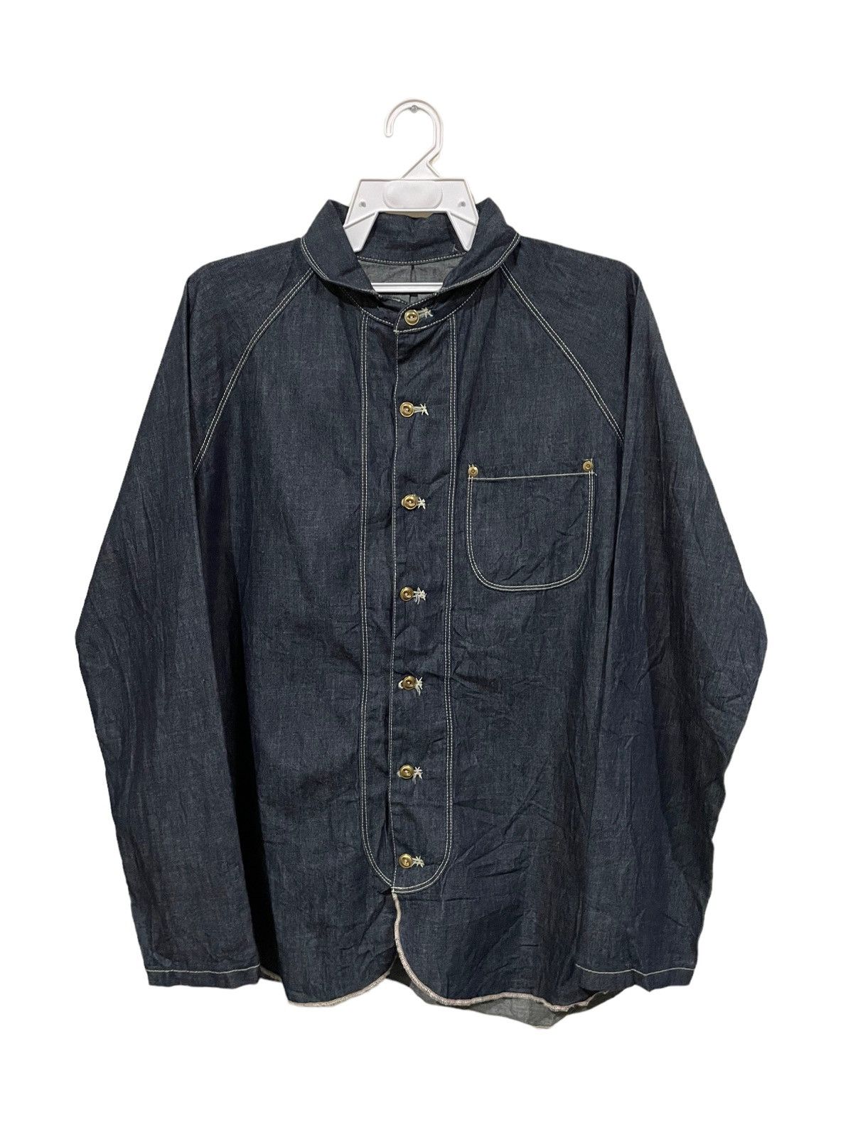 Japanese Brand Japan Made Chairmade Denim Military Shawl Collar Shirts Size US L / EU 52-54 / 3 - 4 Thumbnail