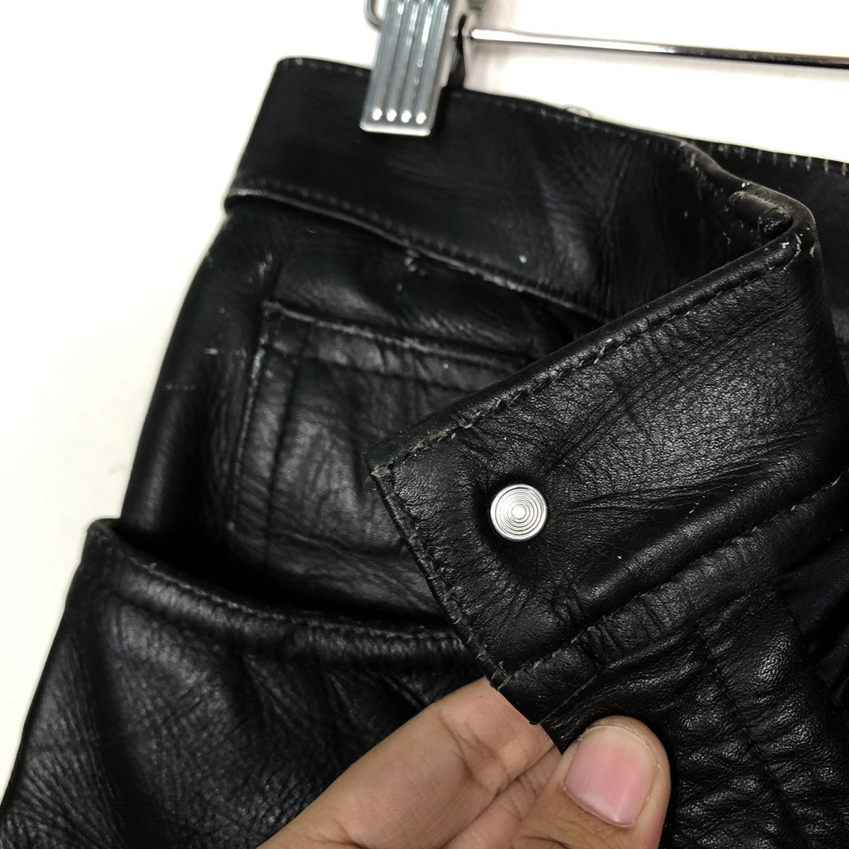 Genuine Leather 🔥Rich Black Vintage Biker Leather Pants Japan Size US 30 / EU 46 - 12 Thumbnail