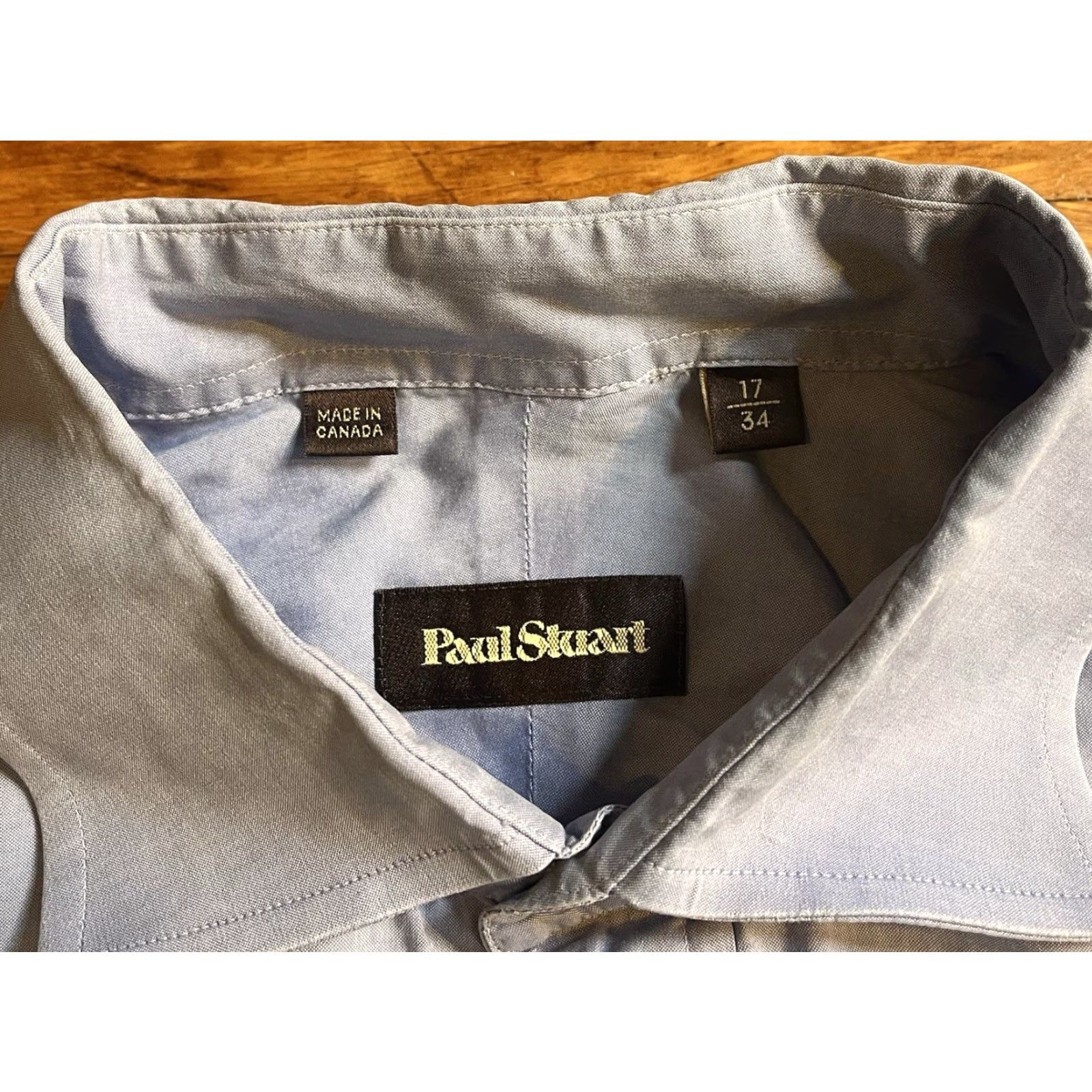 Paul Stuart Paul Stuart Dress Shirt Men’s 17 31 Blue Knit Cotton Long Sleeve Button Collared, Regular Fit, 46 Chest, 29 in, Solid, Classic Designer, Business Mens Size 46R - 4 Thumbnail