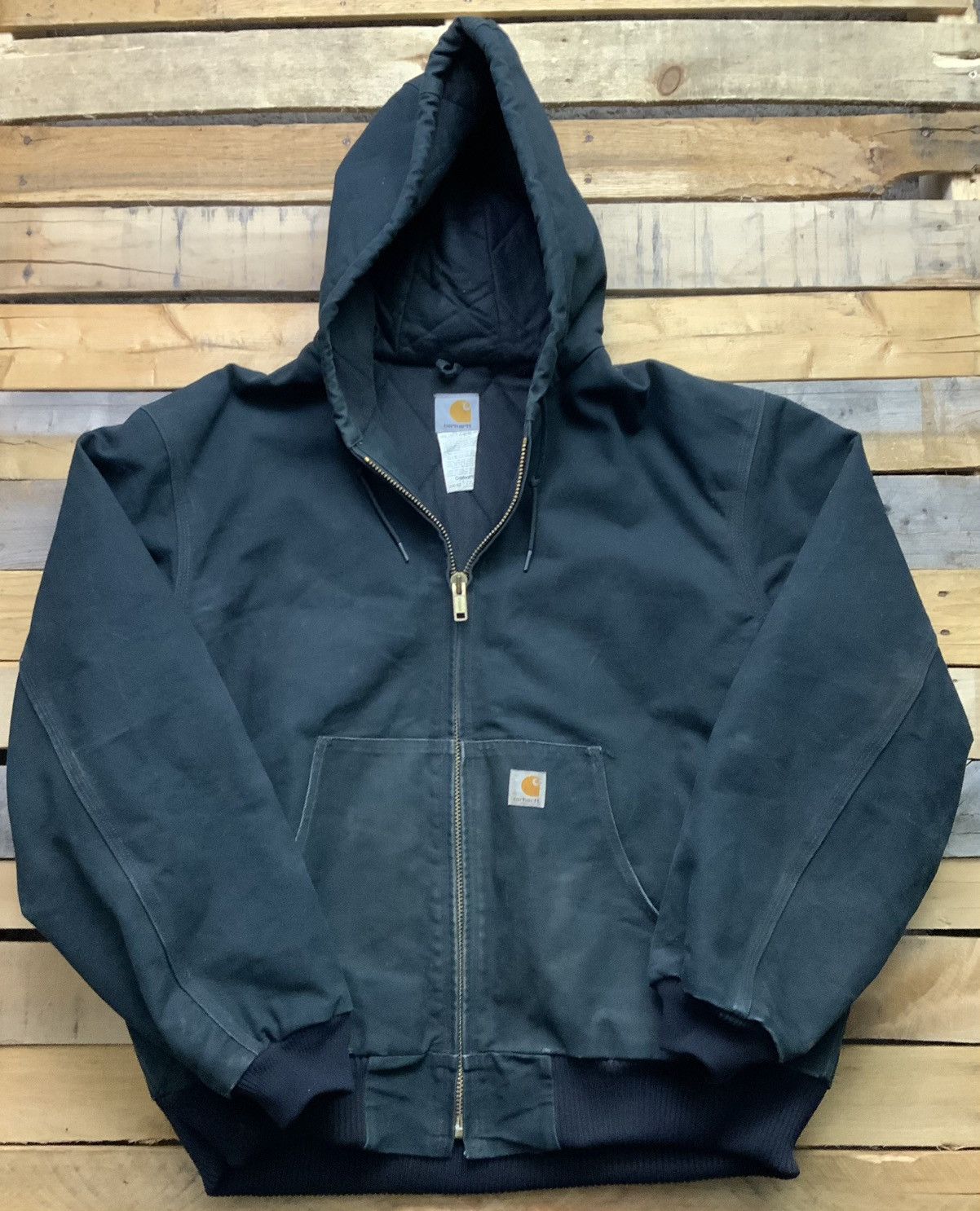 Carhartt Carhartt J140 BLK Black Canvas Quilt Lined Hooded Jacket XL ...