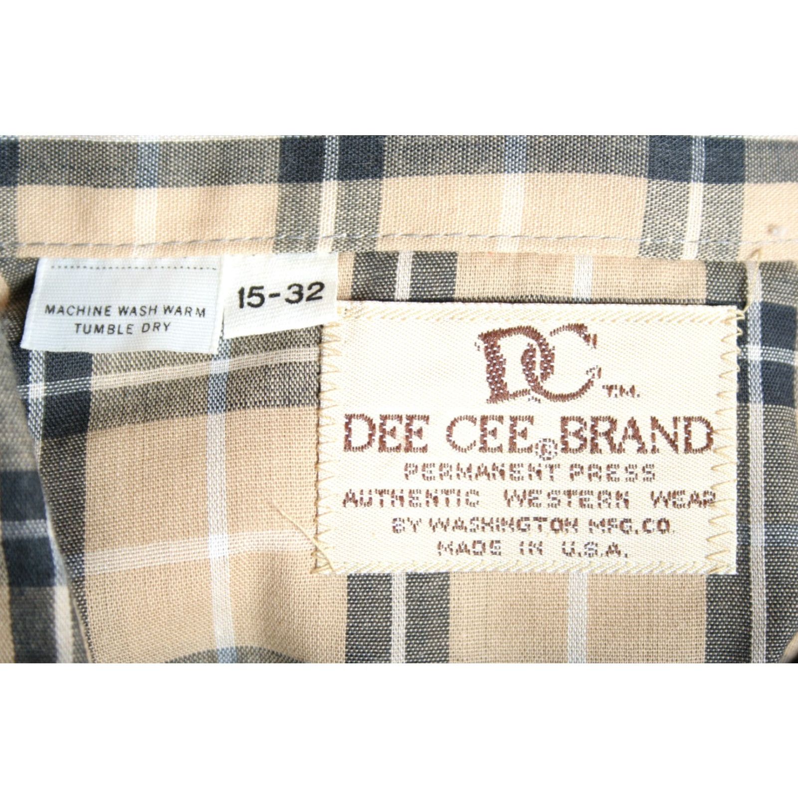 Vintage VINTAGE DEE CEE Shirt Mens Medium Tan Black Plaid Sawtooth Flap Pocket Fitted Western Sz. 15-32 Size US M / EU 48-50 / 2 - 6 Thumbnail