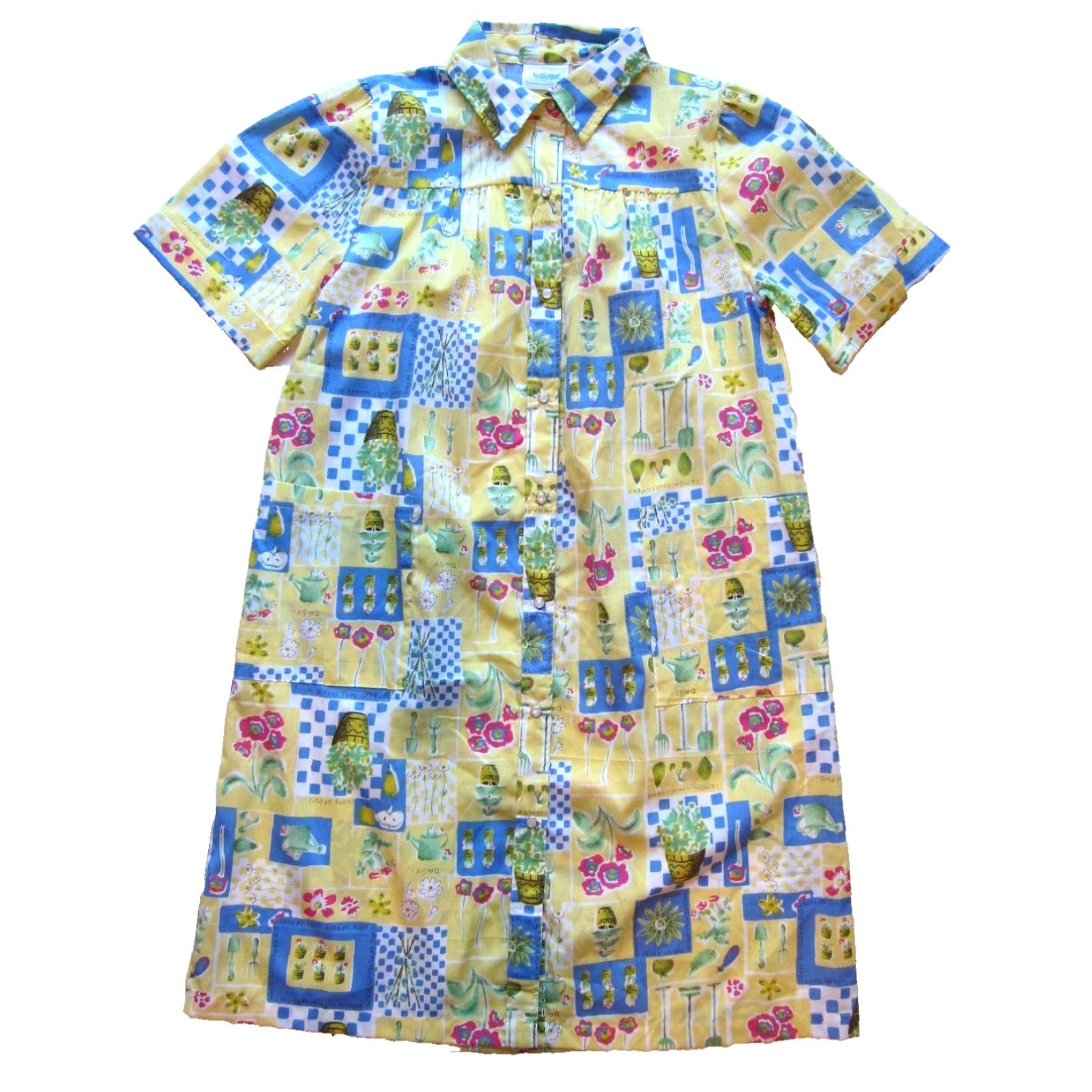Vintage VINTAGE National Yellow Cotton Floral Maxi Dress M-L Pocket Snap Front Dress Women Size M / US 6-8 / IT 42-44 - 2 Thumbnail