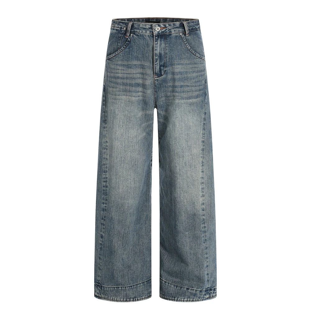 Punk retro men's loose distressed wide-leg washed jeans