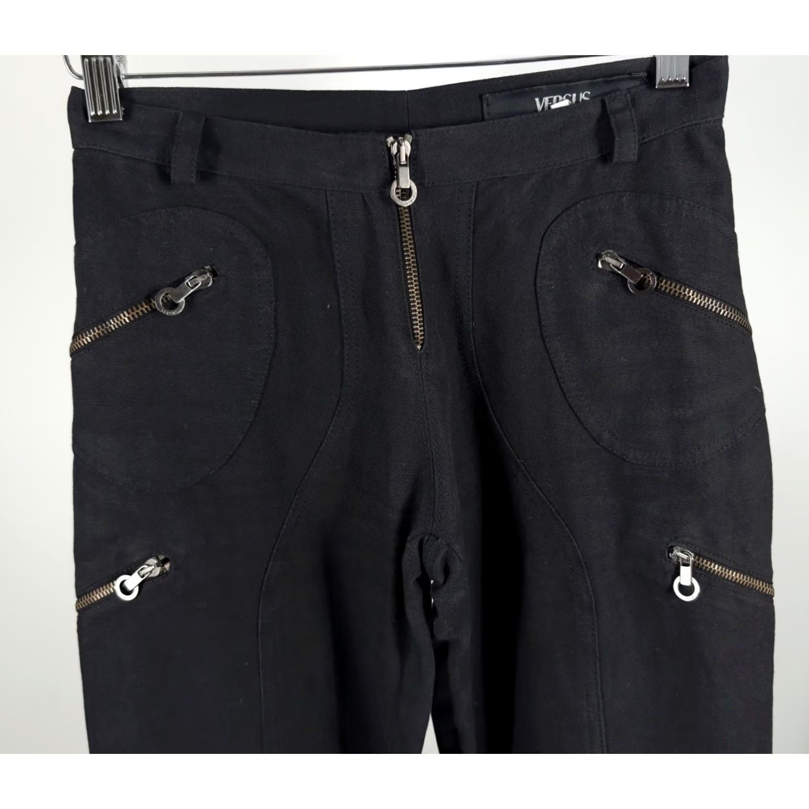Versace VINTAGE Versus Versace Black Pants 90s Flare Wide Leg Zipper 24 Italy Women Size 42" / US 20 - 4 Thumbnail