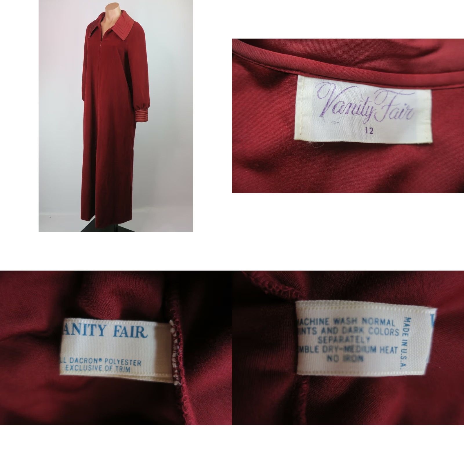 Vintage VTG Vanity Fair Rust Velour Long Robe Dress Warm House Coat Sz 12 Zip Womens 80s Gowns Brown Velvet Velour Vintage Housecoat Size XL / US 12-14 / IT 48-50 - 8 Thumbnail