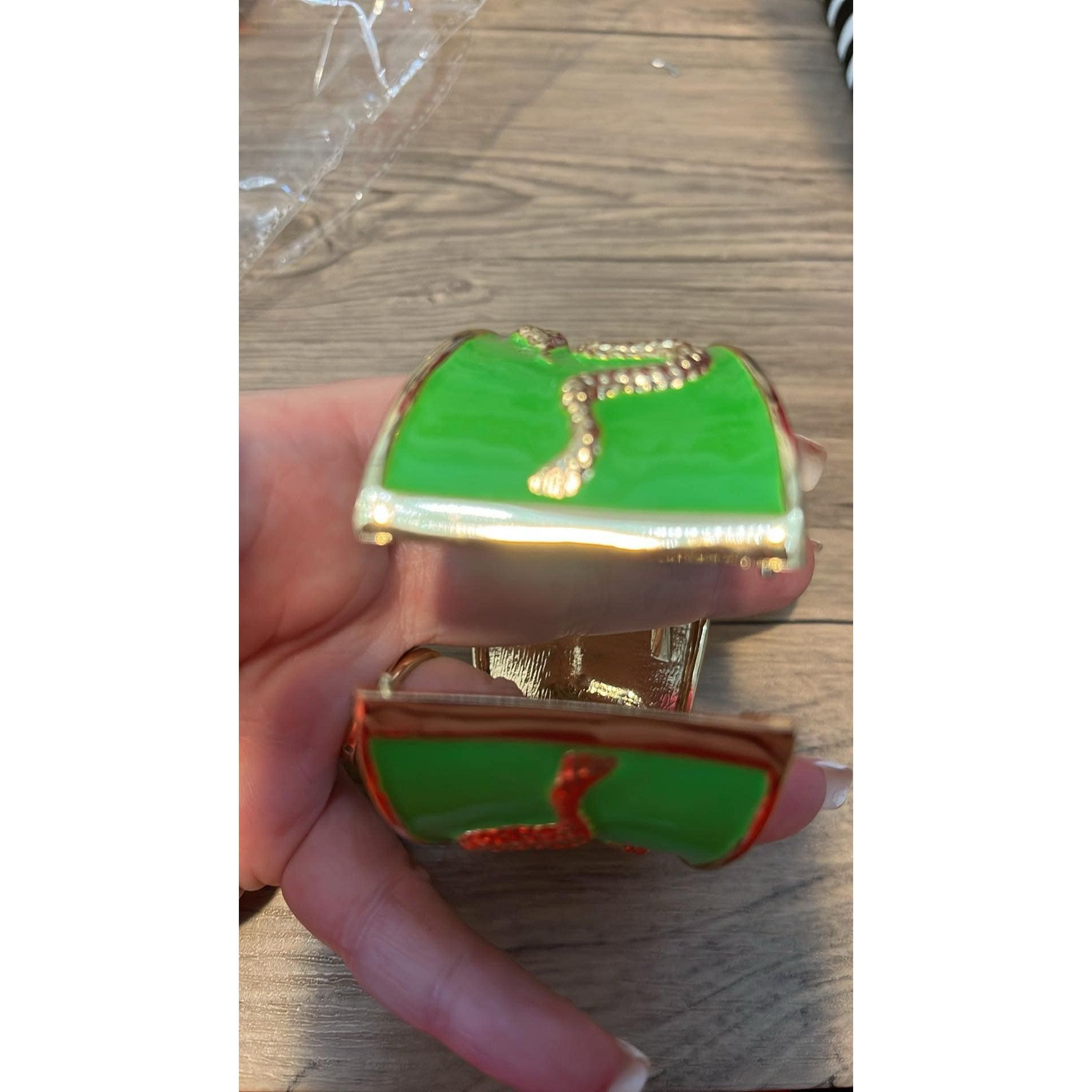 Other Gold Snake Enamel Clamper Green Bracelet Size ONE SIZE - 2 Thumbnail