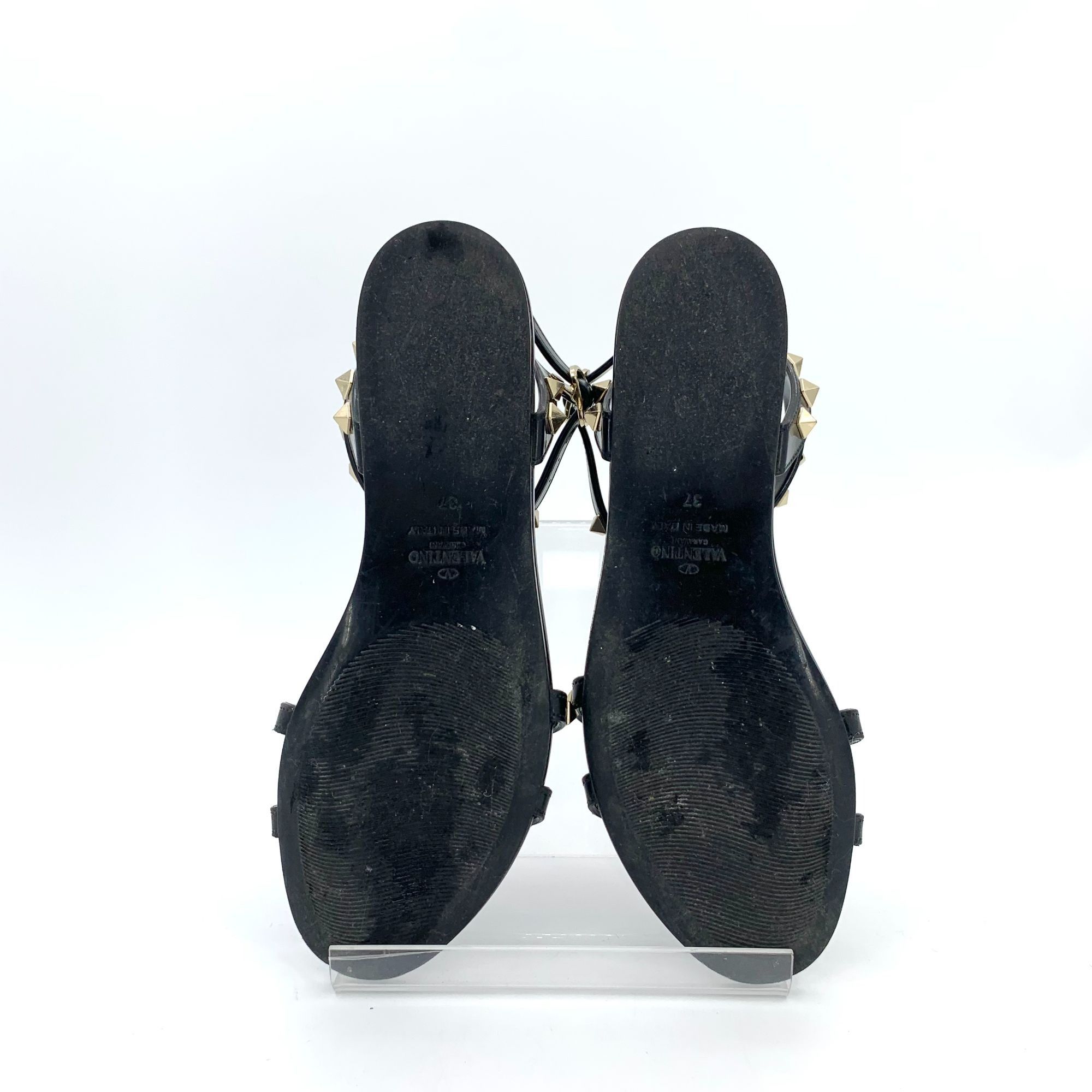 Valentino VALENTINO GARAVANI Black Patent Leather Rockstud Flat Sandal Size US 7 / IT 37 - 5 Thumbnail